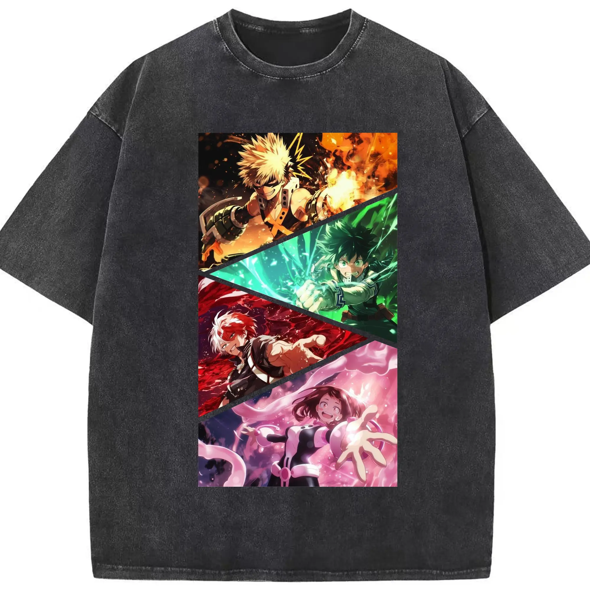 僕のヒーローアカデミア 雄英高校1年A組 協力戦 - 綿100％ ヴィンテージ風 半袖Tシャツ ・ フロントプリント ・ 柔らか肌触り ・ 通気性 快適 ・ スポーツ カジュアル 外出用