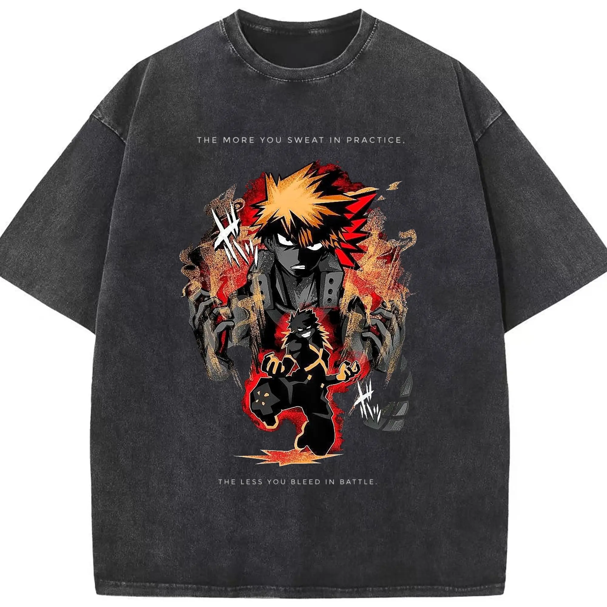 僕のヒーローアカデミア 爆豪 勝己 - 綿100％ ヴィンテージ風 半袖Tシャツ ・ フロントプリント ・ 柔らか肌触り ・ 通気性 快適 ・ スポーツ カジュアル 外出用