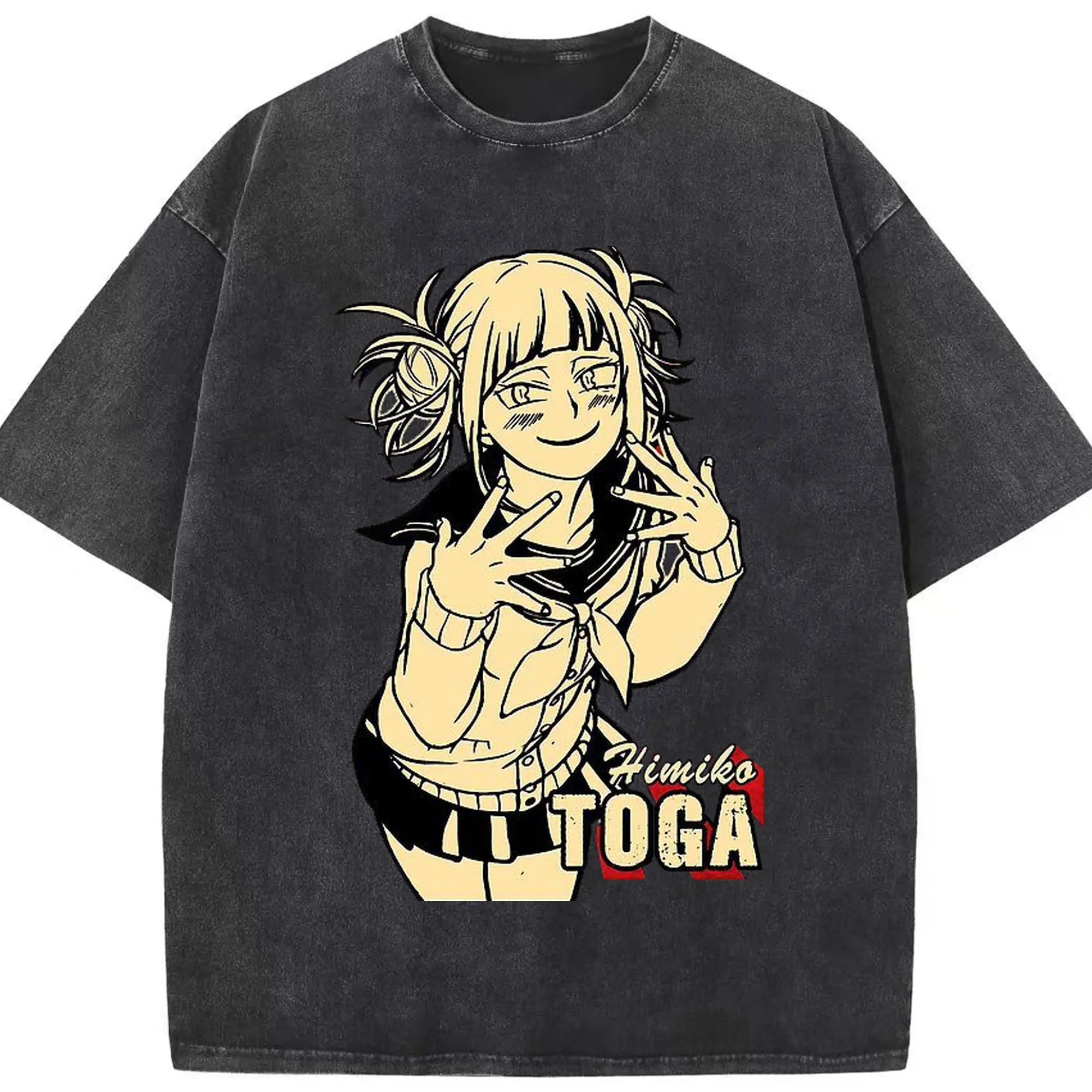 僕のヒーローアカデミア トガ ヒミコ - 綿100％ ヴィンテージ風 半袖Tシャツ ・ フロントプリント ・ 柔らか肌触り ・ 通気性 快適 ・ スポーツ カジュアル 外出用