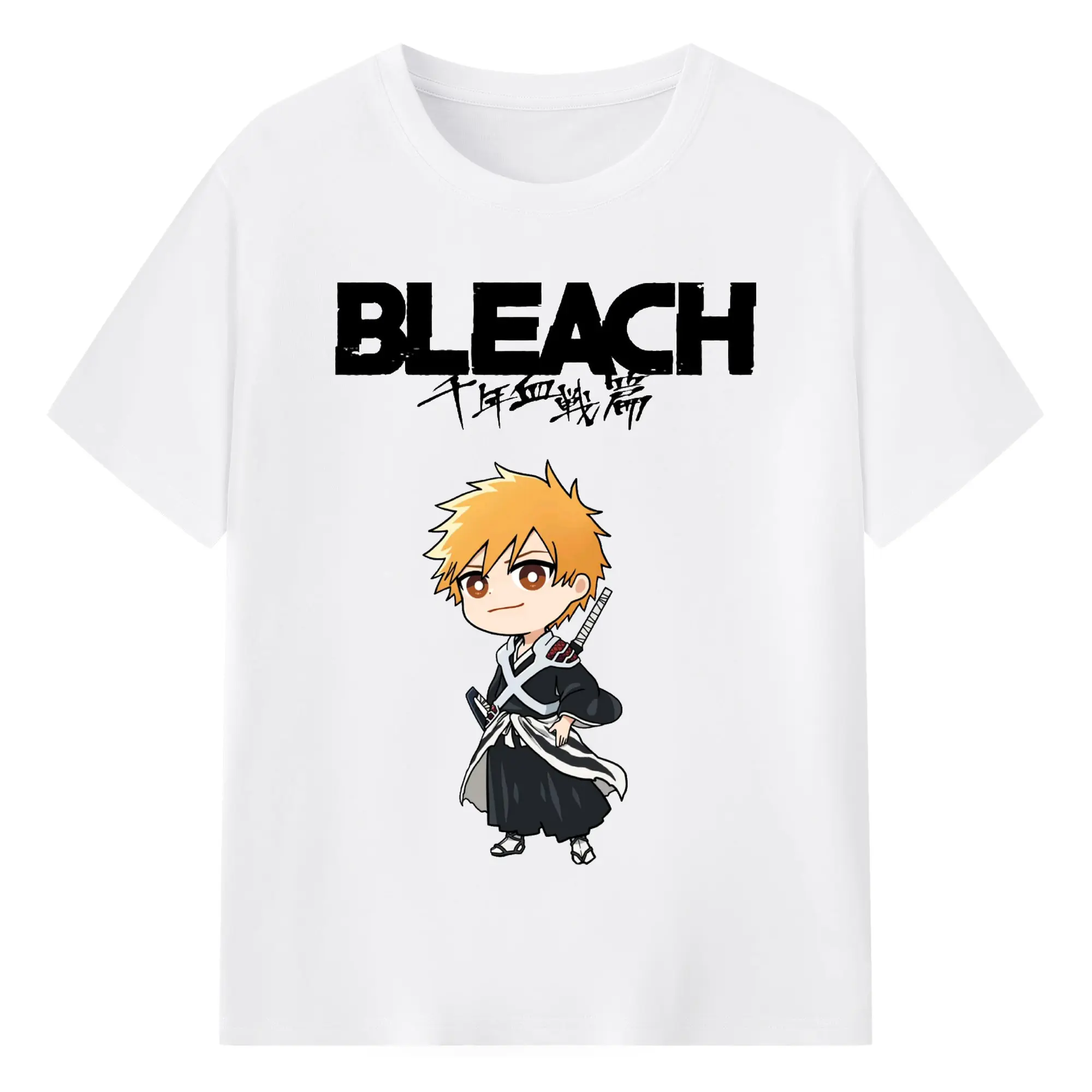 ブリーチ  デフォルト 黒崎一護 - 綿100％ 半袖Tシャツ ・ フロントプリント ・ 快適 通気性 ・ 日常使い 散歩 スポーツ用