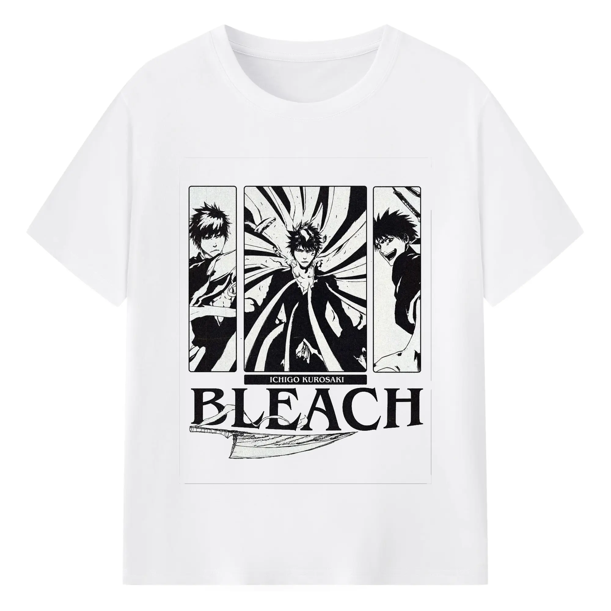 ブリーチ黒崎一護 斬魄刀 - 綿100％ 半袖Tシャツ ・ フロントプリント ・ 快適 通気性 ・ 日常使い 散歩 スポーツ用