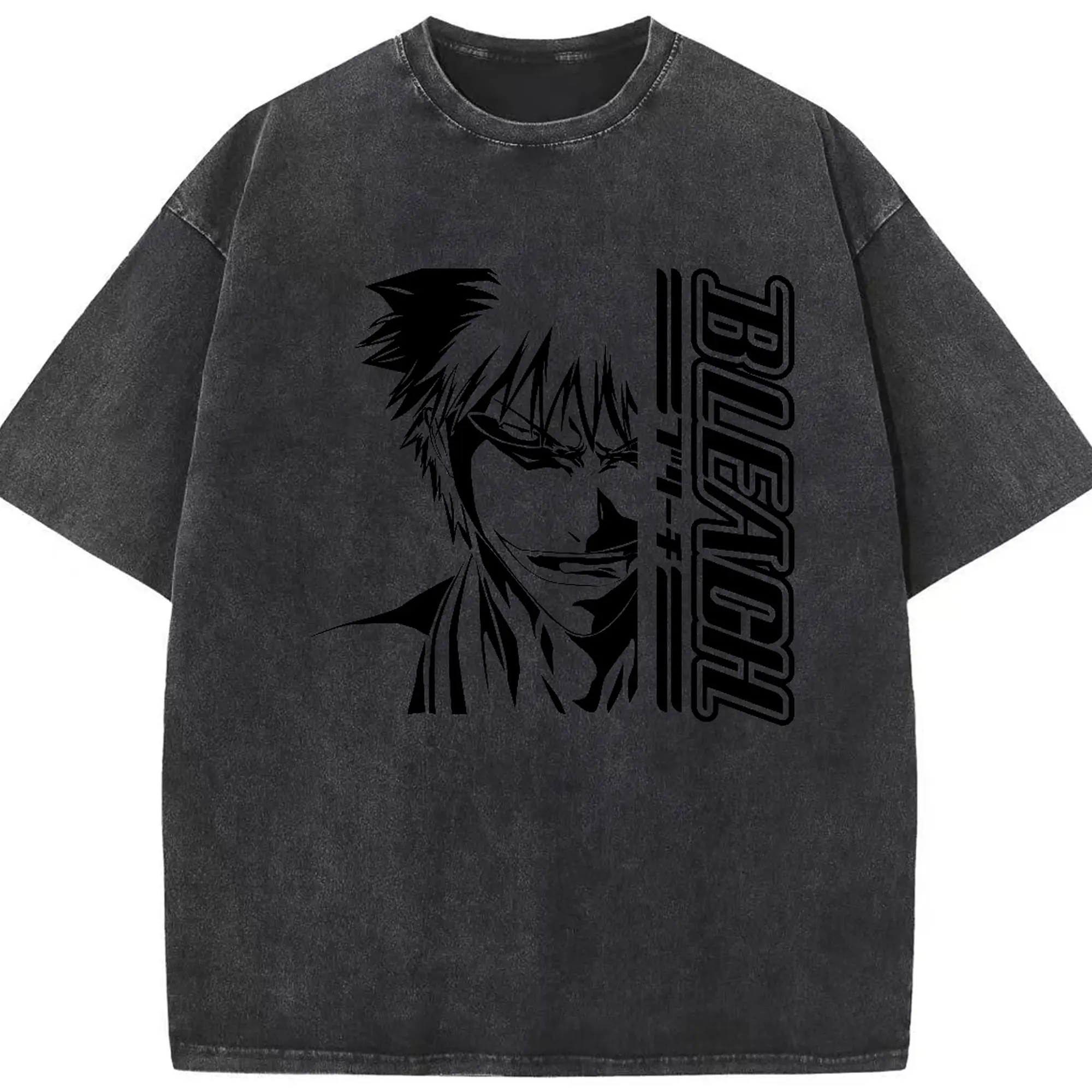 ブリーチ 黒崎一護BLEACH文字付け - 綿100％ ヴィンテージ風 半袖Tシャツ ・ フロントプリント ・ 柔らか肌触り ・ 通気性 快適 ・ スポーツ カジュアル 外出用