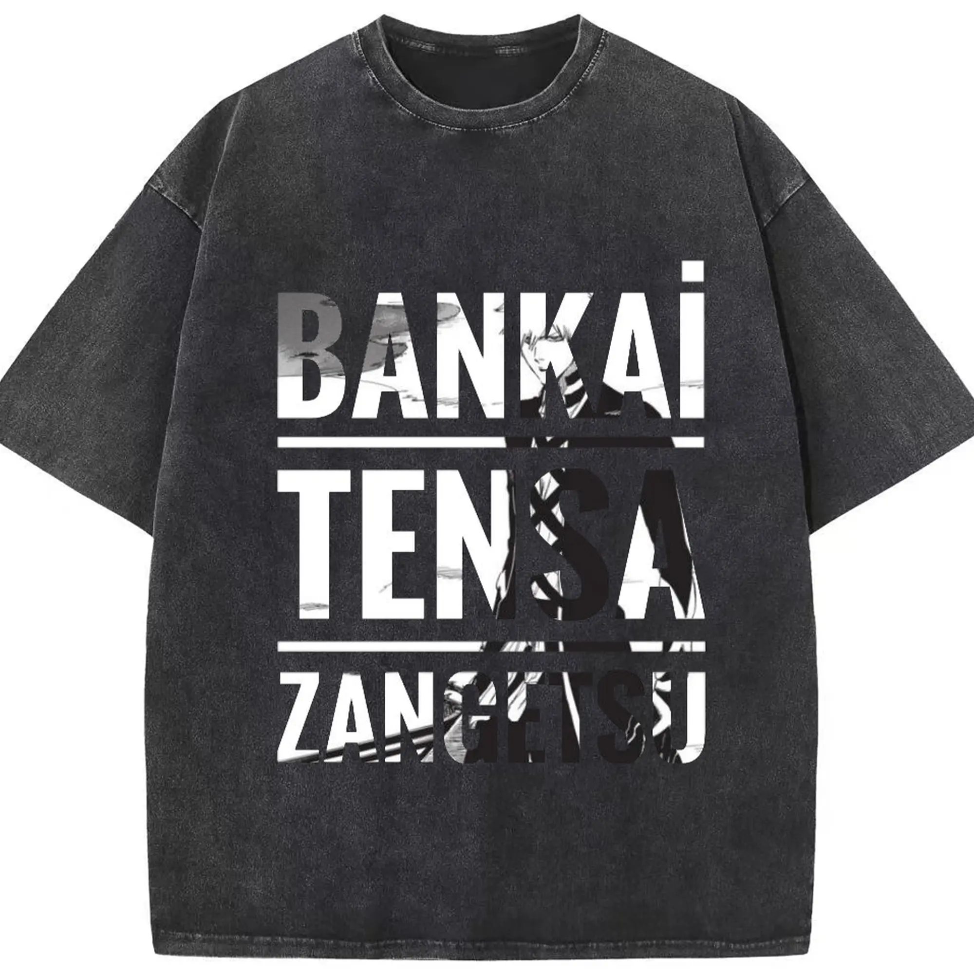 ブリーチ  黒崎一護英文字文字 - 綿100％ ヴィンテージ風 半袖Tシャツ ・ フロントプリント ・ 柔らか肌触り ・ 通気性 快適 ・ スポーツ カジュアル 外出用