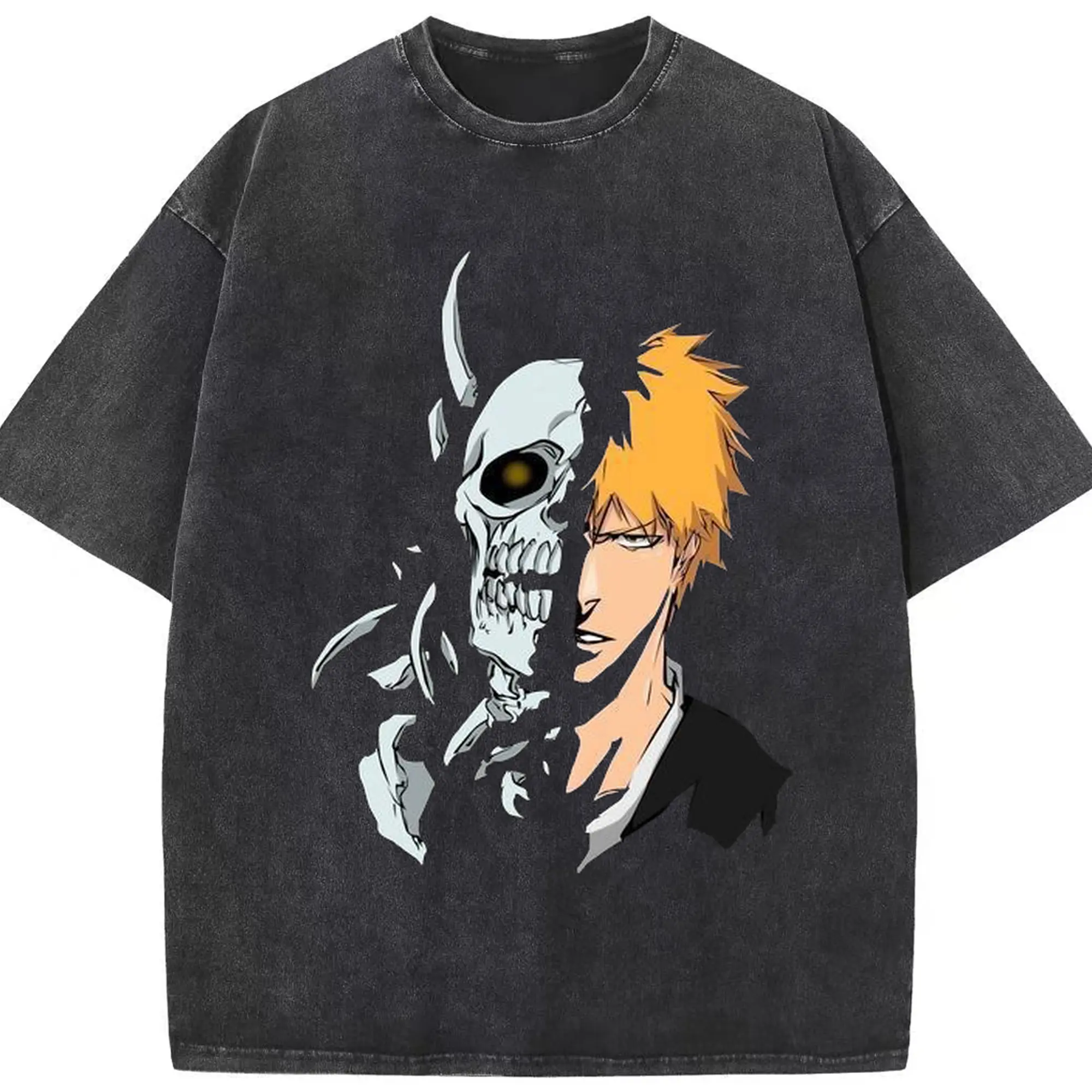 ブリーチ 黒崎一護 ヴァイザード - 綿100％ ヴィンテージ風 半袖Tシャツ ・ フロントプリント ・ 柔らか肌触り ・ 通気性 快適 ・ スポーツ カジュアル 外出用