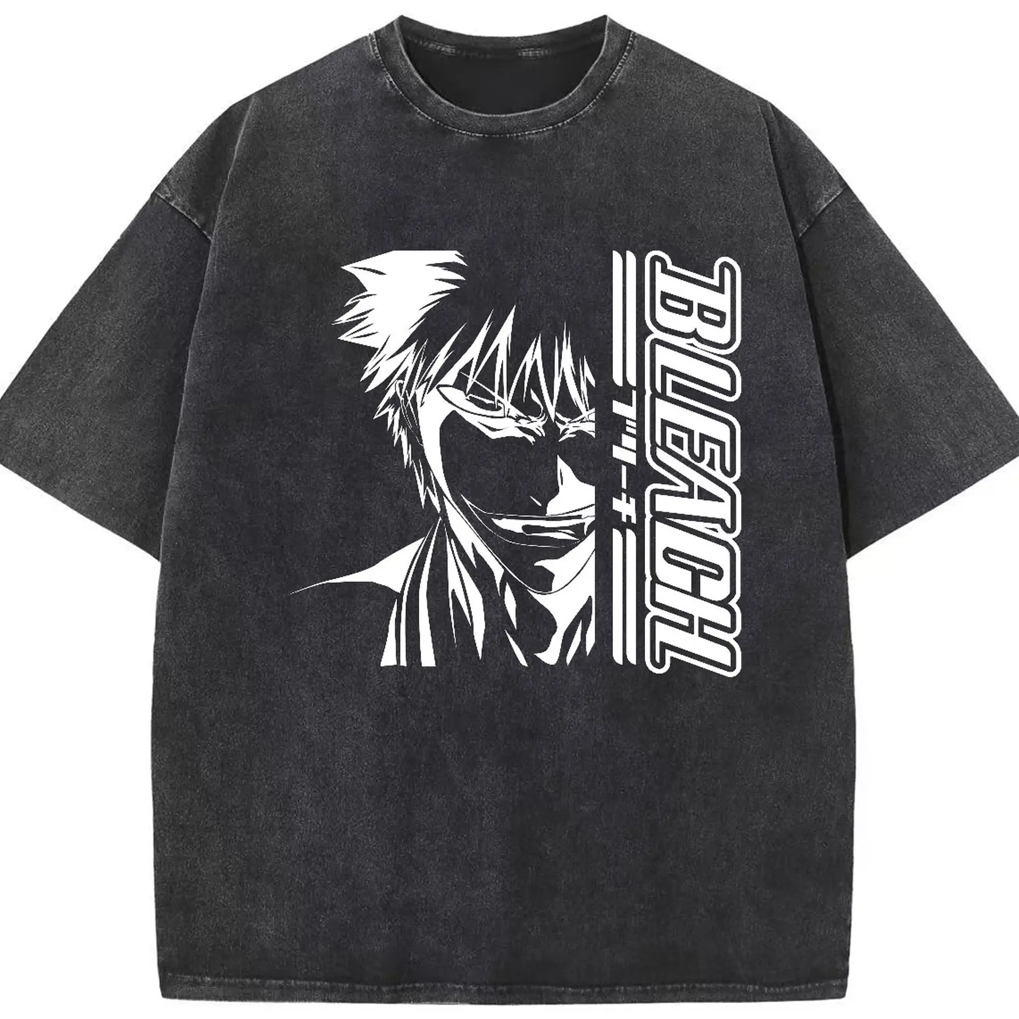 ブリーチ 黒崎一護BLEACH文字付け - 綿100％ ヴィンテージ風 半袖Tシャツ ・ フロントプリント ・ 柔らか肌触り ・ 通気性 快適 ・ スポーツ カジュアル 外出用