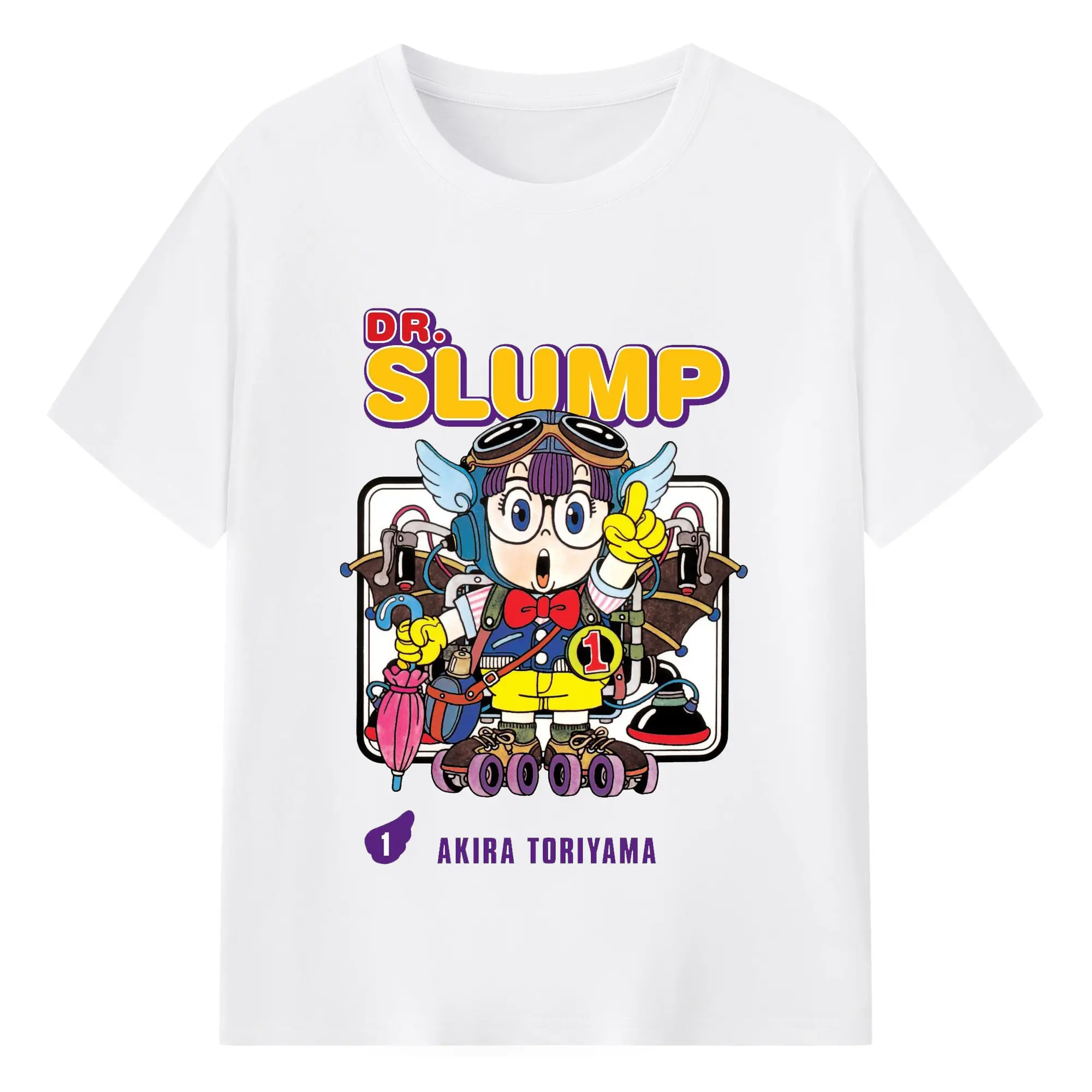 Dr.スランプ アラレちゃん 鳥山明 マンガ風 - 綿100％ 半袖Tシャツ ・ フロントプリント ・ 快適 通気性 ・ 日常使い 散歩 スポーツ用