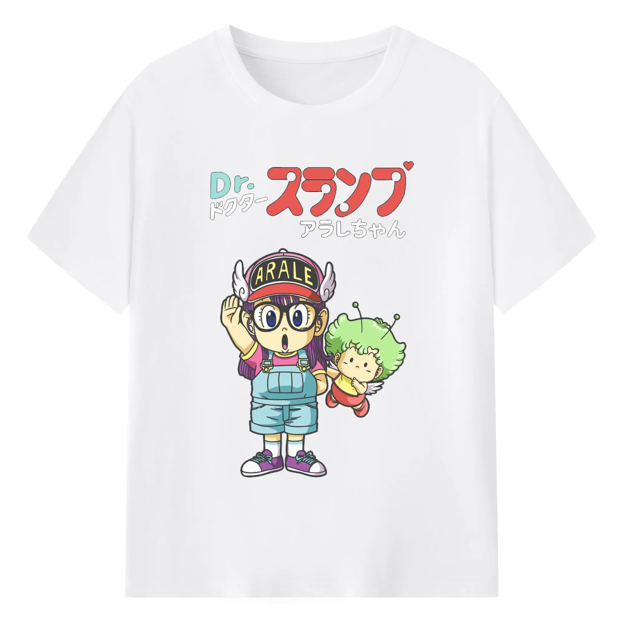 Dr.スランプ アラレちゃん Gatchan マンガ風 - 綿100％ 半袖Tシャツ ・ フロントプリント ・ 快適 通気性 ・ 日常使い 散歩 スポーツ用