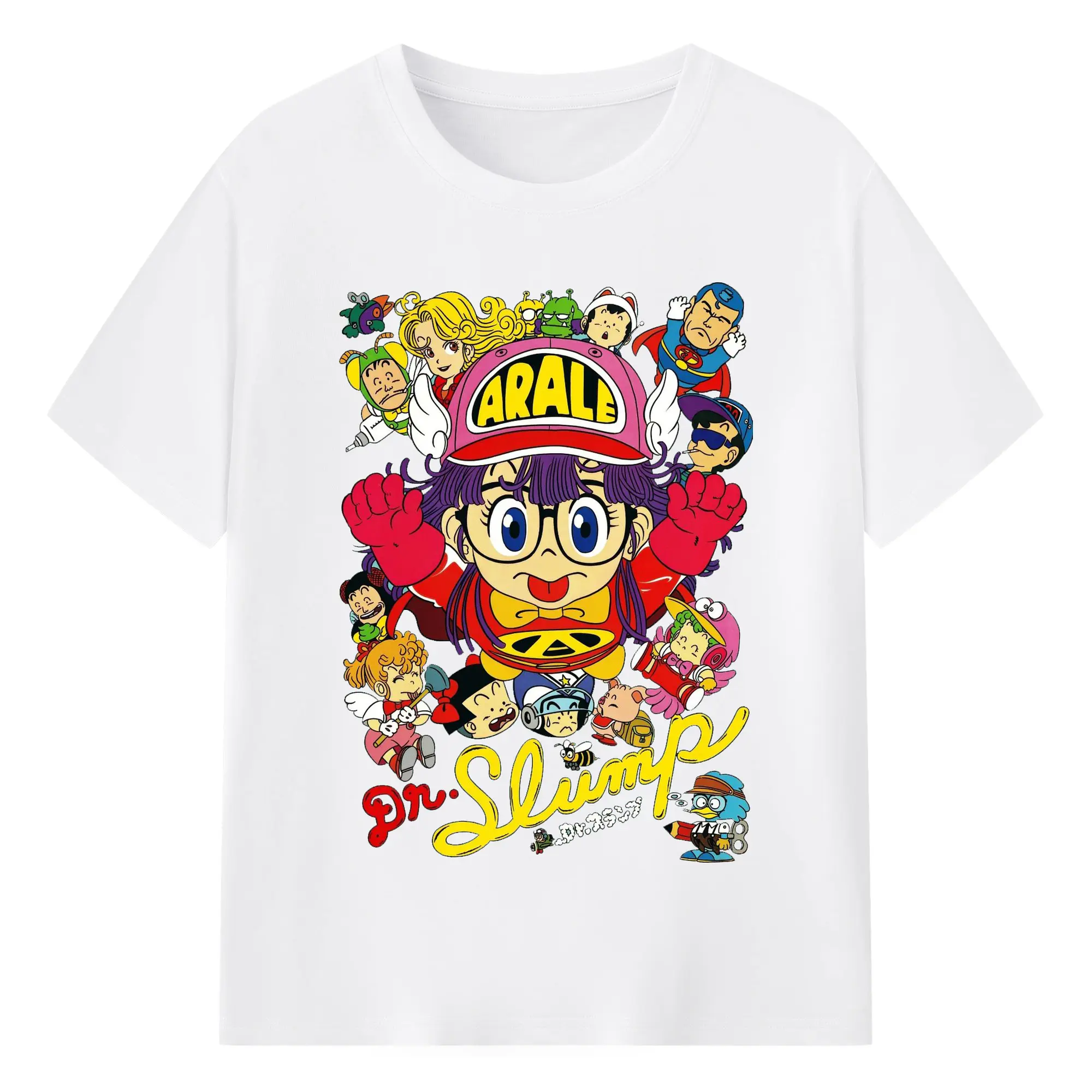 Dr.スランプ アラレちゃん マンガ風 Dr.スランプ アラレちゃん んちゃ!ペンギン村より愛をこめて - 綿100％ 半袖Tシャツ ・ フロントプリント ・ 快適 通気性 ・ 日常使い 散歩 スポーツ用