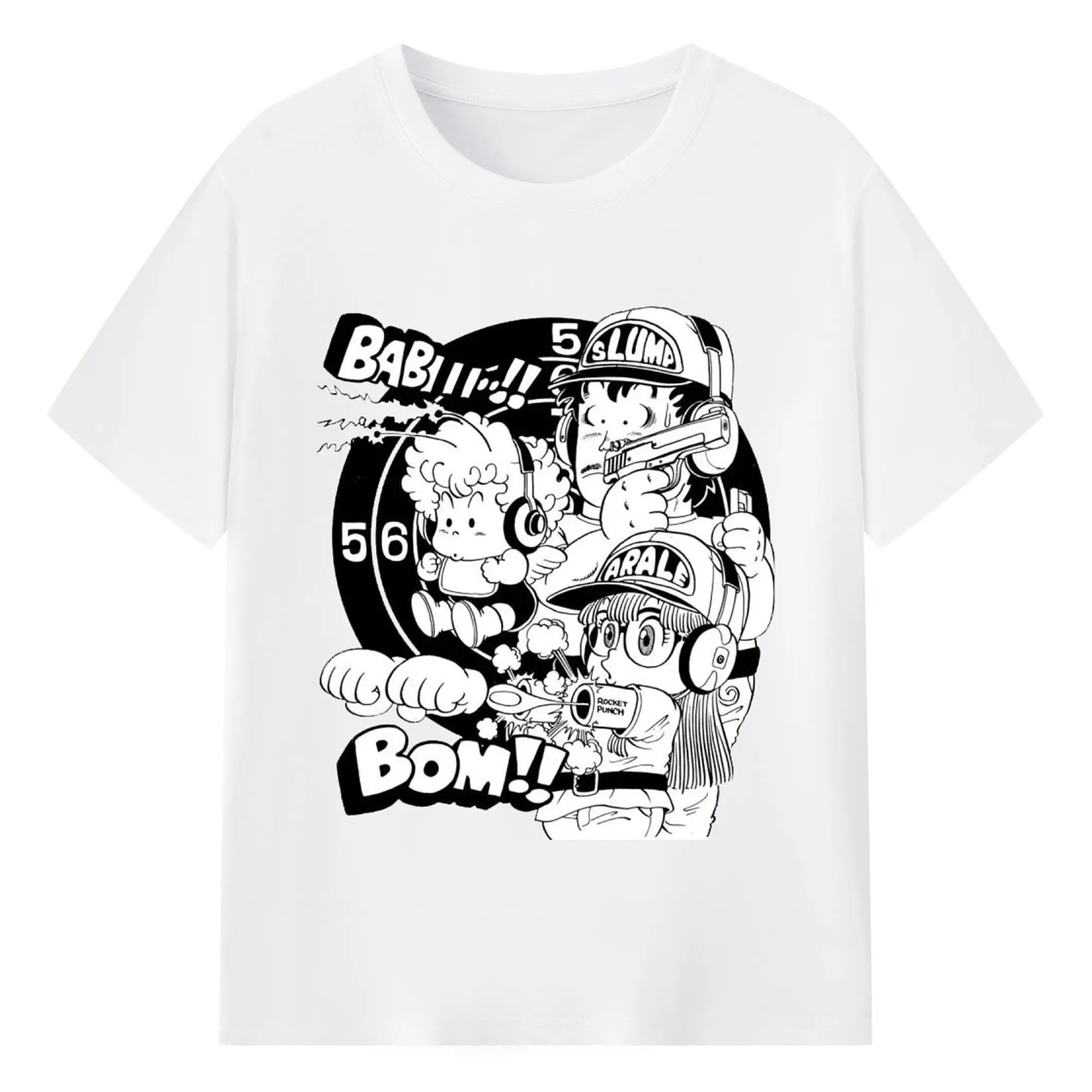 Dr.スランプ アラレちゃん モノクロ風 - 綿100％ 半袖Tシャツ ・ フロントプリント ・ 快適 通気性 ・ 日常使い 散歩 スポーツ用