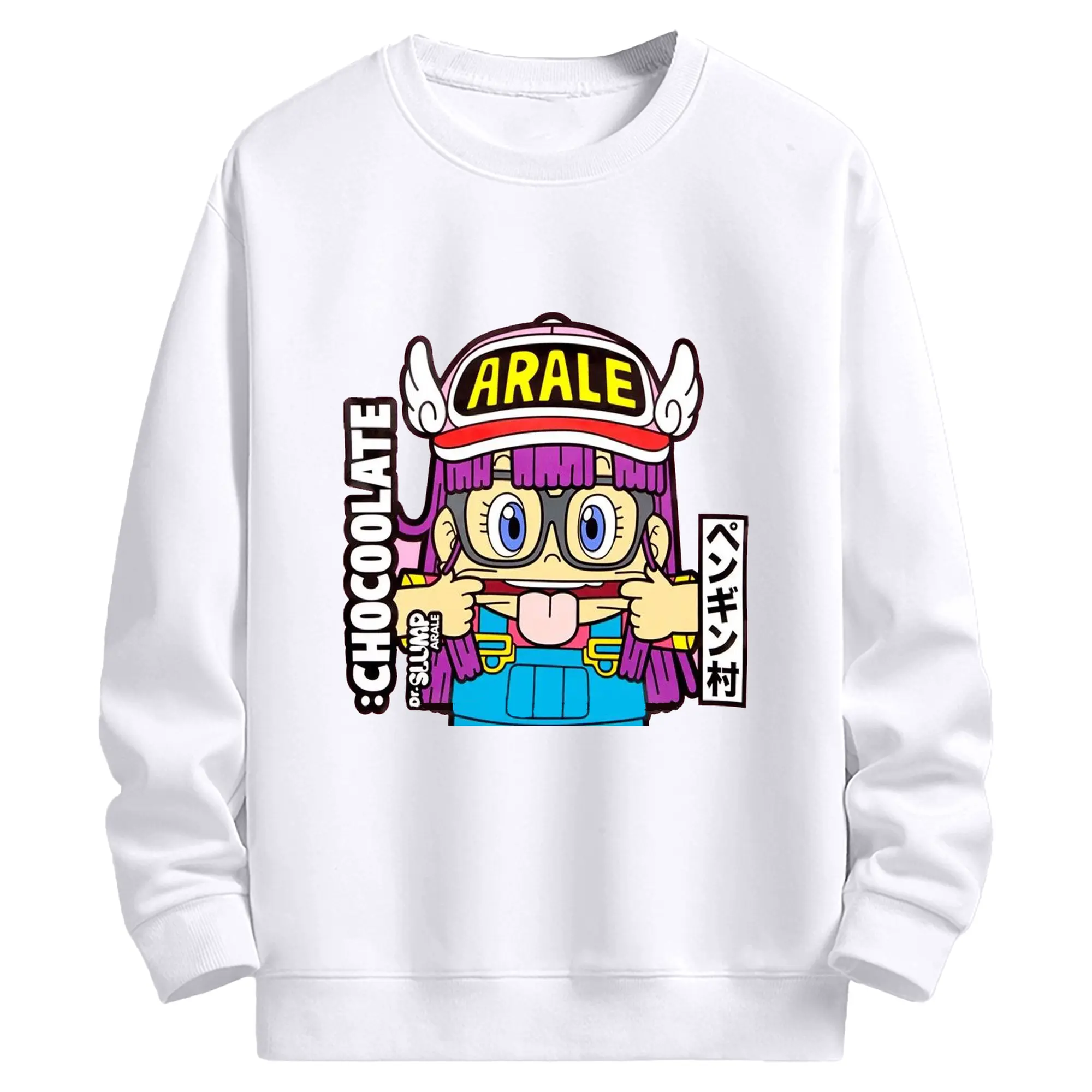 Dr.スランプ アラレちゃん ヘンカオ ペンギン村 - 高品質 クルーネック スウェット ・ コットン59％ ポリエステル41％ ・ ユニセックス 長袖 トレーナー ・ カジュアル デイリー スポーツ 散歩用