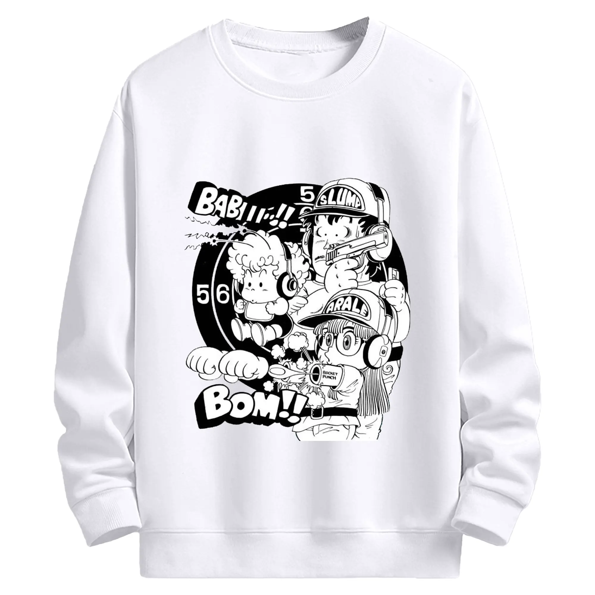 Dr.スランプ アラレちゃん モノクロ風 - 高品質 クルーネック スウェット ・ コットン59％ ポリエステル41％ ・ ユニセックス 長袖 トレーナー ・ カジュアル デイリー スポーツ 散歩用