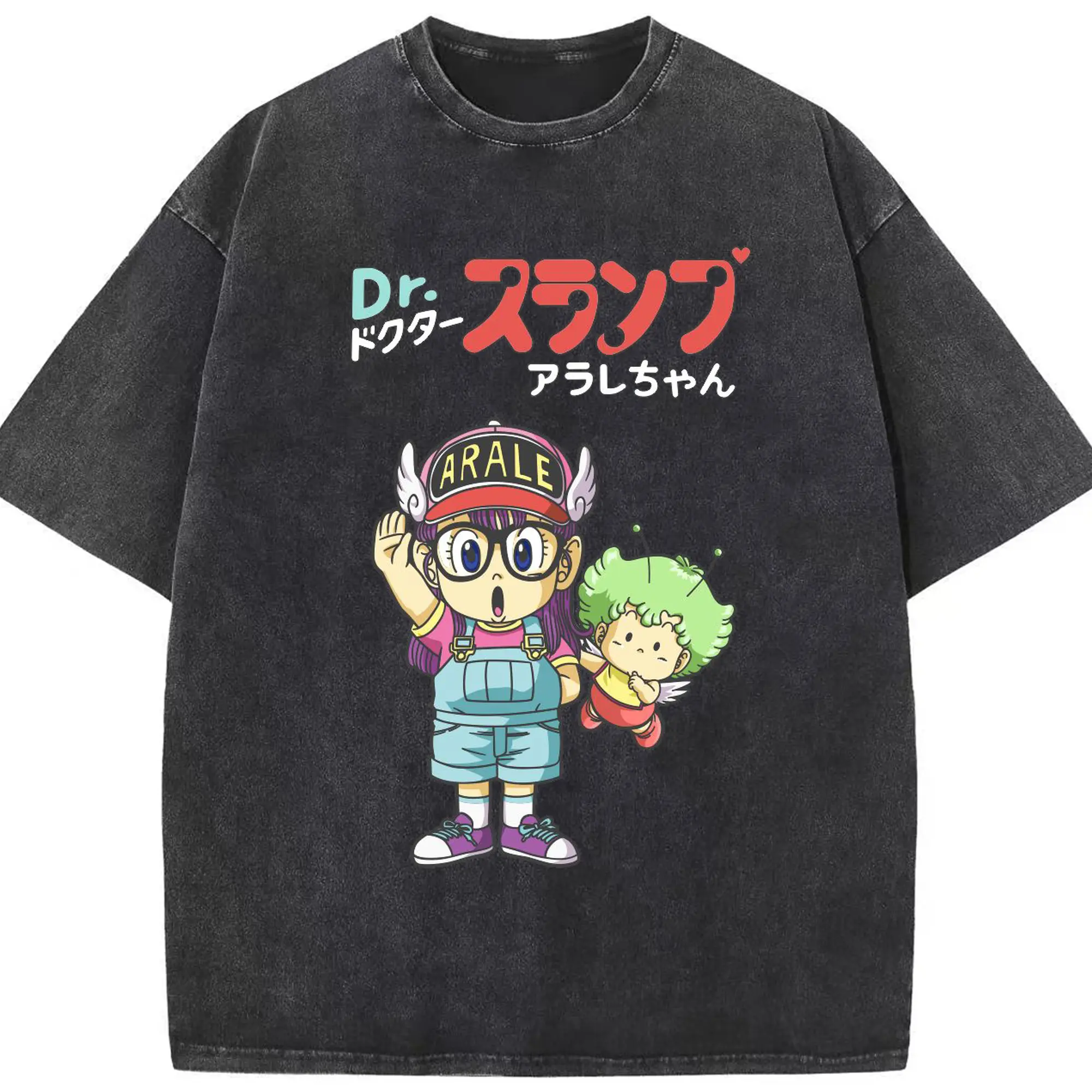 Dr.スランプ アラレちゃん Gatchan マンガ風 - 綿100％ ヴィンテージ風 半袖Tシャツ ・ フロントプリント ・ 柔らか肌触り ・ 通気性 快適 ・ スポーツ カジュアル 外出用