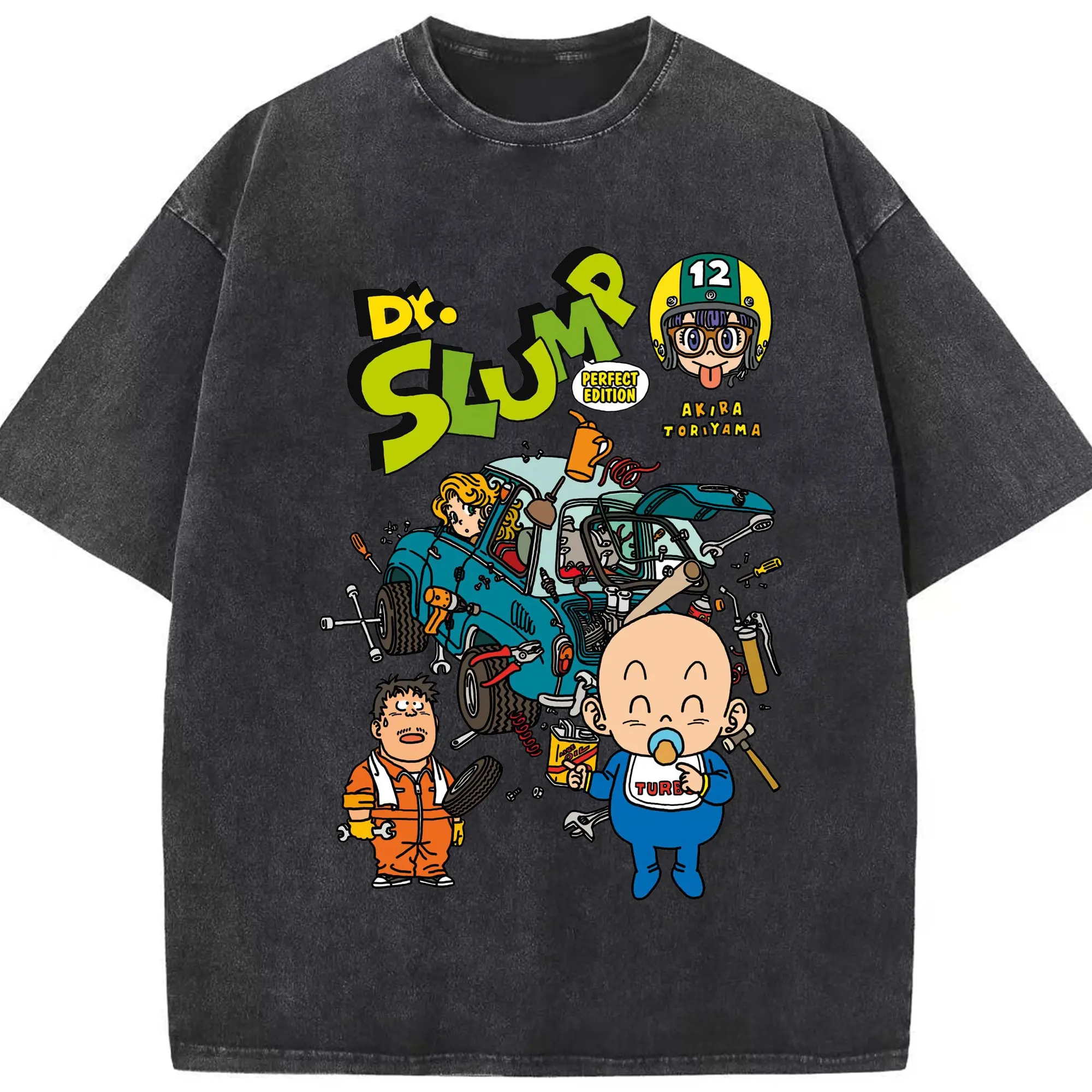 Dr.スランプ アラレちゃん マンガ風 - 綿100％ ヴィンテージ風 半袖Tシャツ ・ フロントプリント ・ 柔らか肌触り ・ 通気性 快適 ・ スポーツ カジュアル 外出用