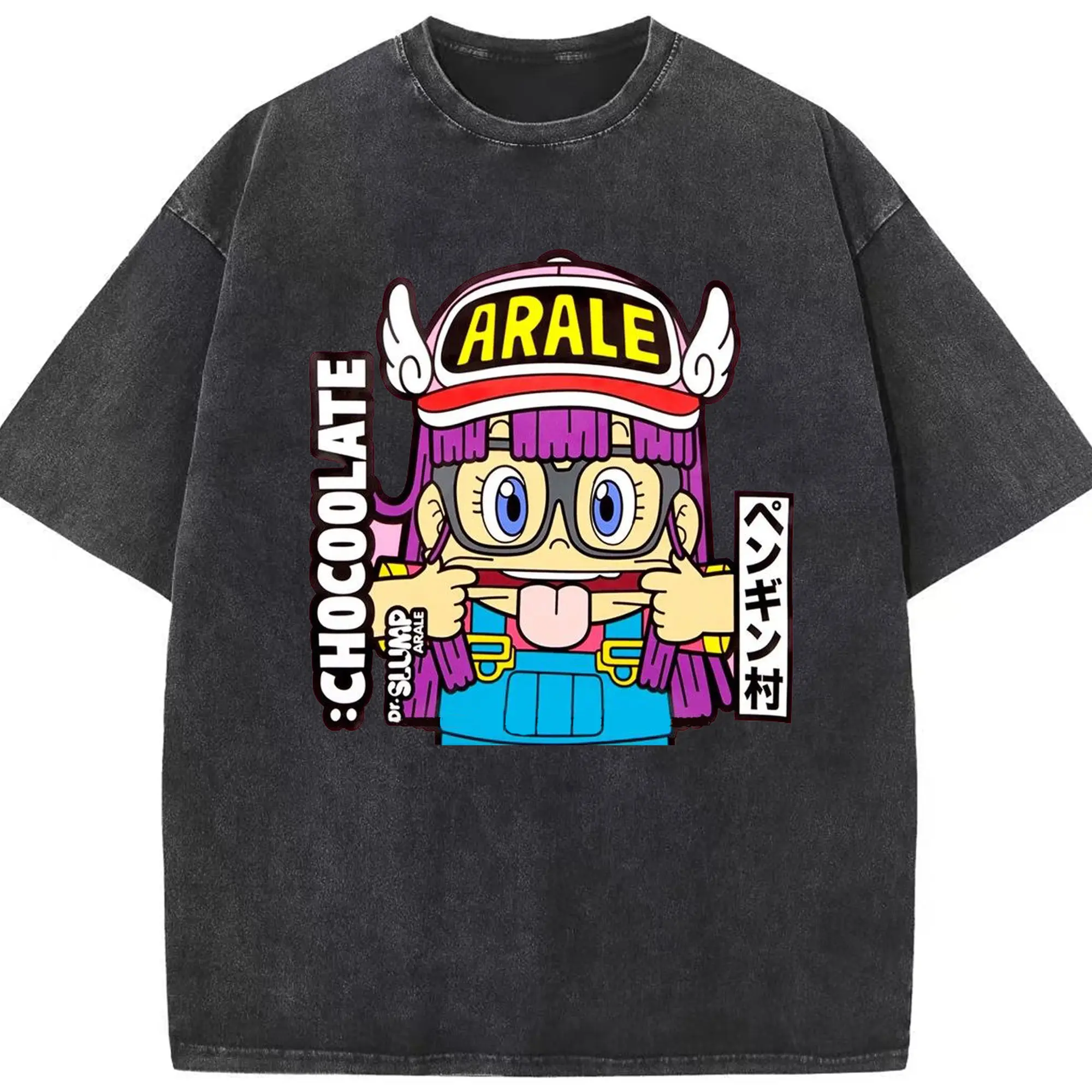 Dr.スランプ アラレちゃん ヘンカオ ペンギン村 - 綿100％ ヴィンテージ風 半袖Tシャツ ・ フロントプリント ・ 柔らか肌触り ・ 通気性 快適 ・ スポーツ カジュアル 外出用