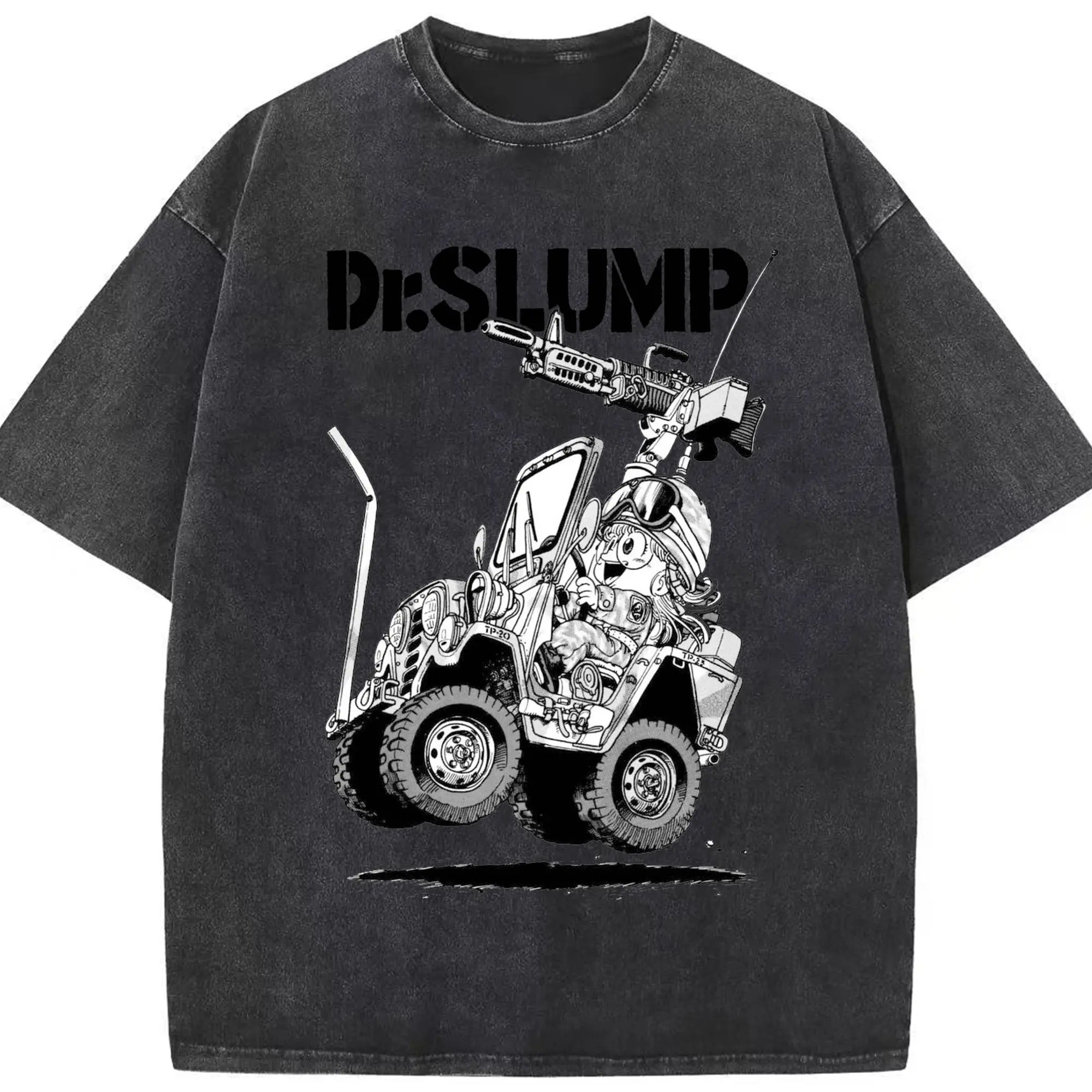 Dr.スランプ アラレちゃん モノクロ風 - 綿100％ ヴィンテージ風 半袖Tシャツ ・ フロントプリント ・ 柔らか肌触り ・ 通気性 快適 ・ スポーツ カジュアル 外出用