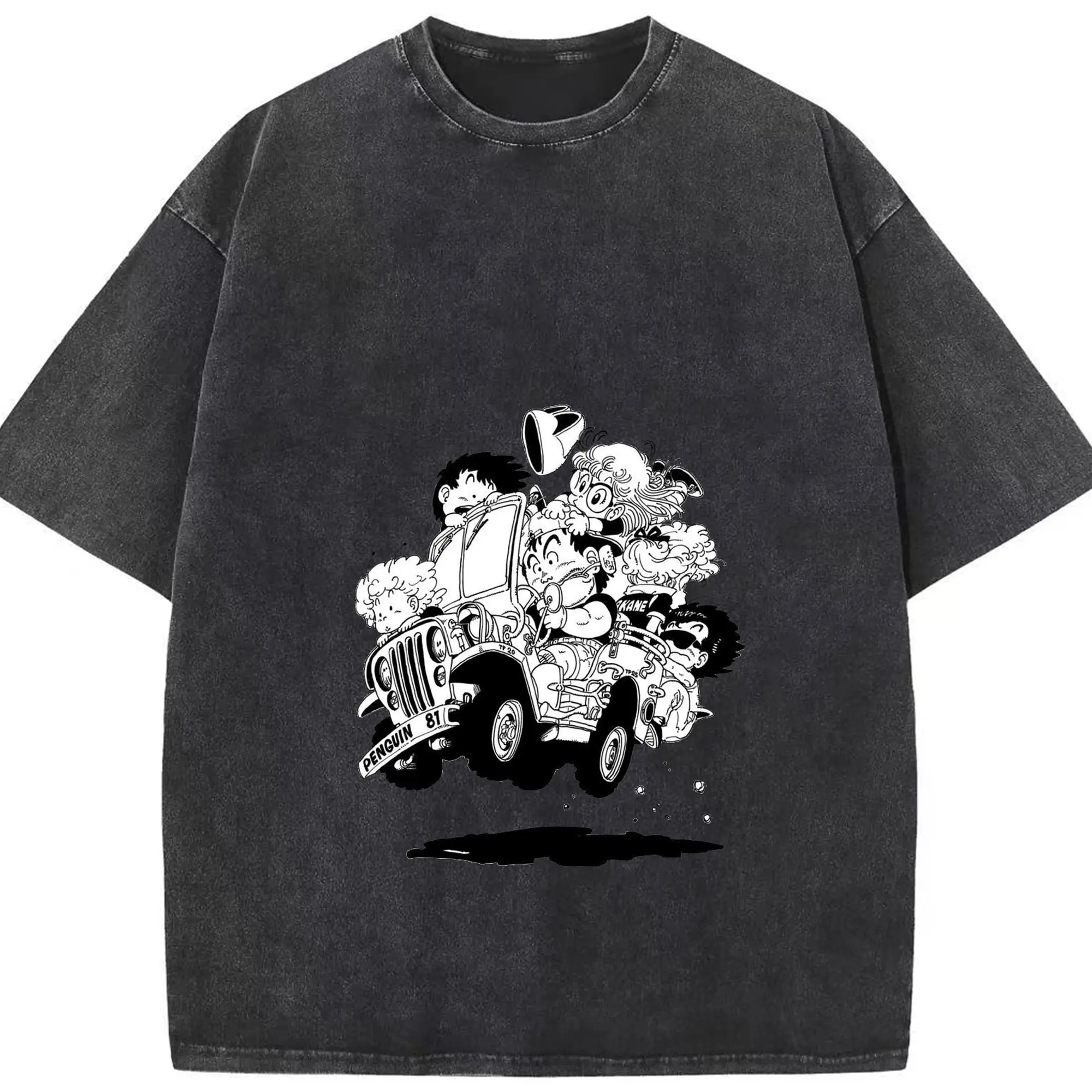 Dr.スランプ アラレちゃん モノクロ風 - 綿100％ ヴィンテージ風 半袖Tシャツ ・ フロントプリント ・ 柔らか肌触り ・ 通気性 快適 ・ スポーツ カジュアル 外出用