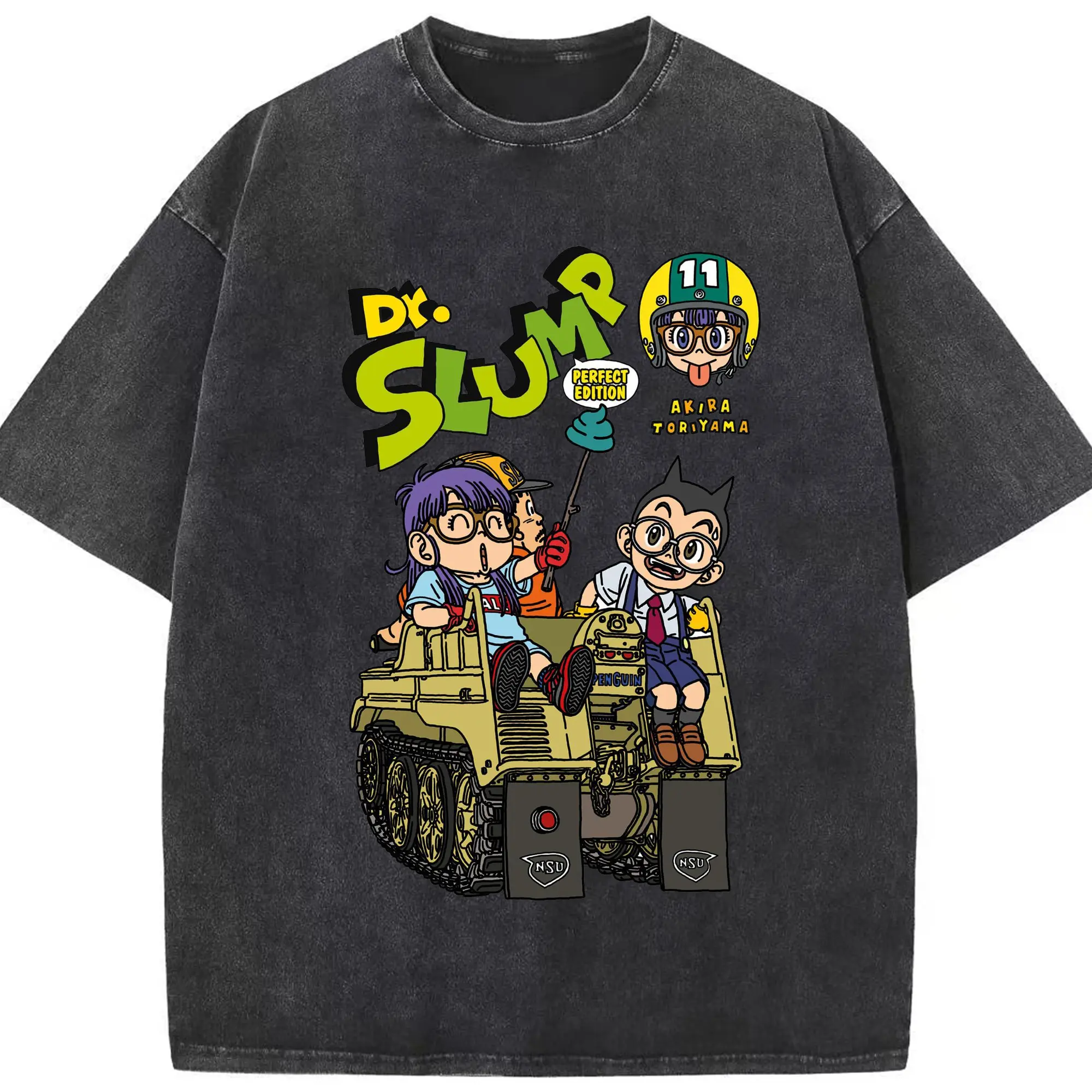 Dr.スランプ アラレちゃん 鳥山明 Obotchaman  Dr.スランプ グッズ - 綿100％ ヴィンテージ風 半袖Tシャツ ・ フロントプリント ・ 柔らか肌触り ・ 通気性 快適 ・ スポーツ カジュアル 外出用