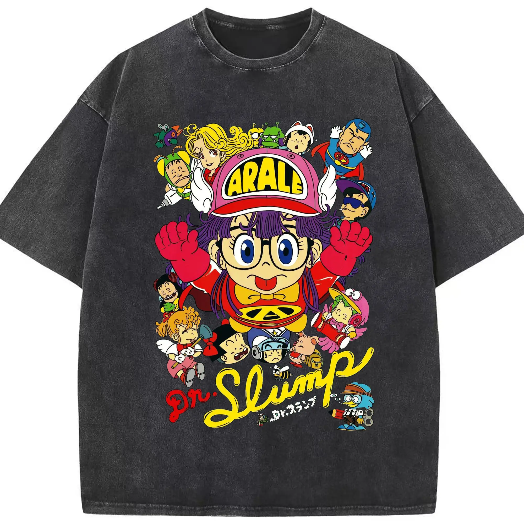 Dr.スランプ アラレちゃん マンガ風 Dr.スランプ アラレちゃん んちゃ!ペンギン村より愛をこめて - 綿100％ ヴィンテージ風 半袖Tシャツ ・ フロントプリント ・ 柔らか肌触り ・ 通気性 快適 ・ スポーツ カジュアル 外出用