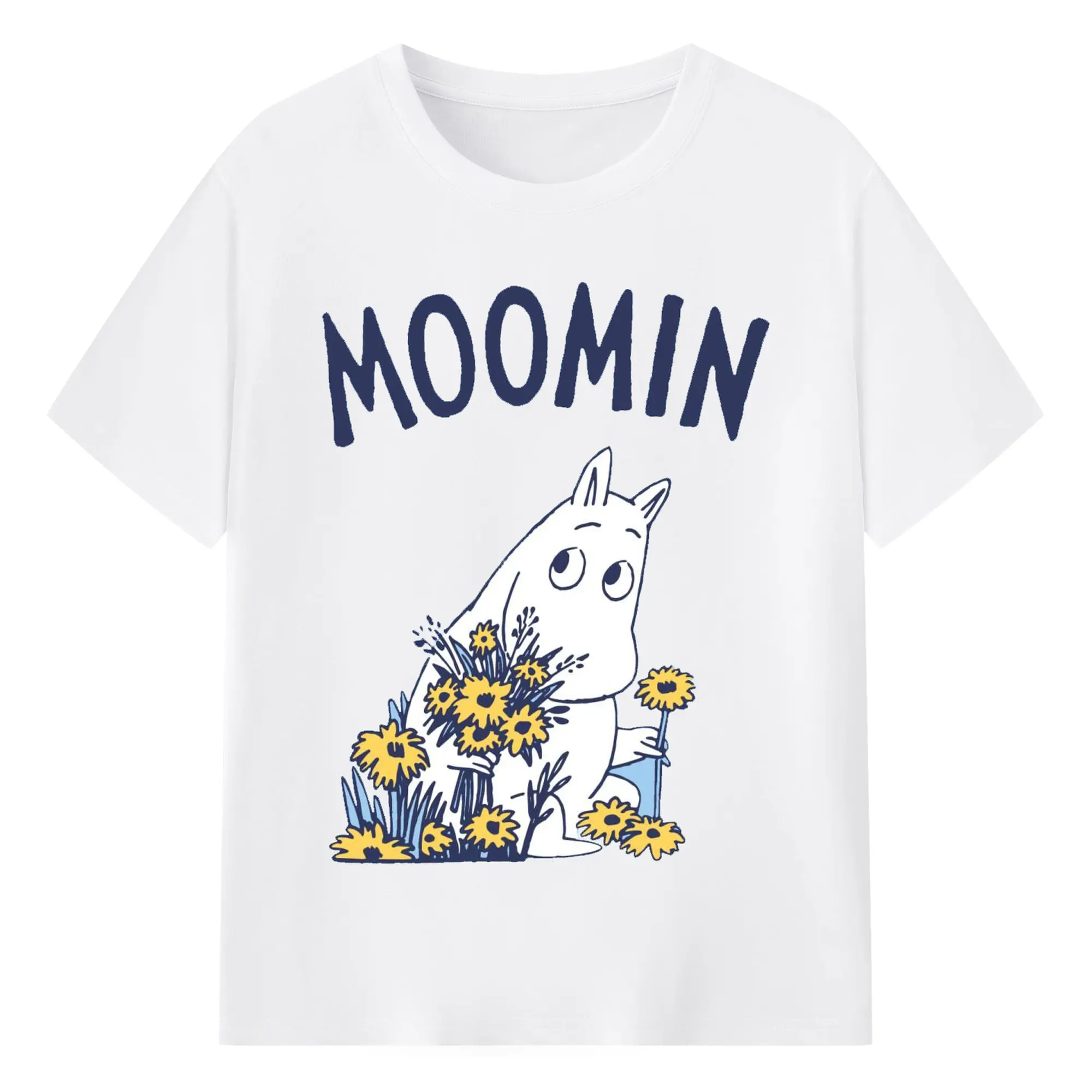 Moomin ムーミンの花と緑の世界 - 綿100％ 半袖Tシャツ ・ フロントプリント ・ 快適 通気性 ・ 日常使い 散歩 スポーツ用