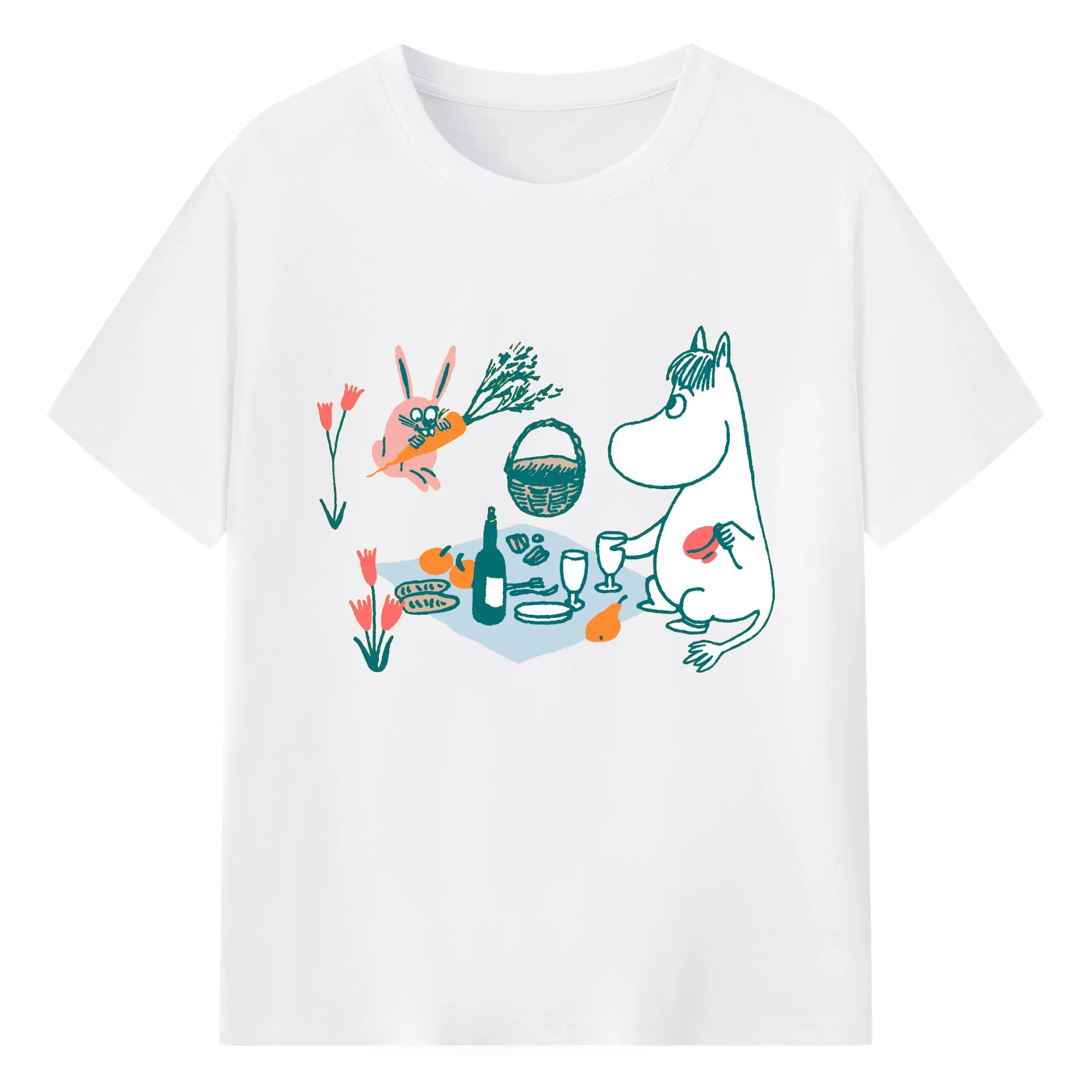 Moomin  ムーミンとゆったり時間 - 綿100％ 半袖Tシャツ ・ フロントプリント ・ 快適 通気性 ・ 日常使い 散歩 スポーツ用