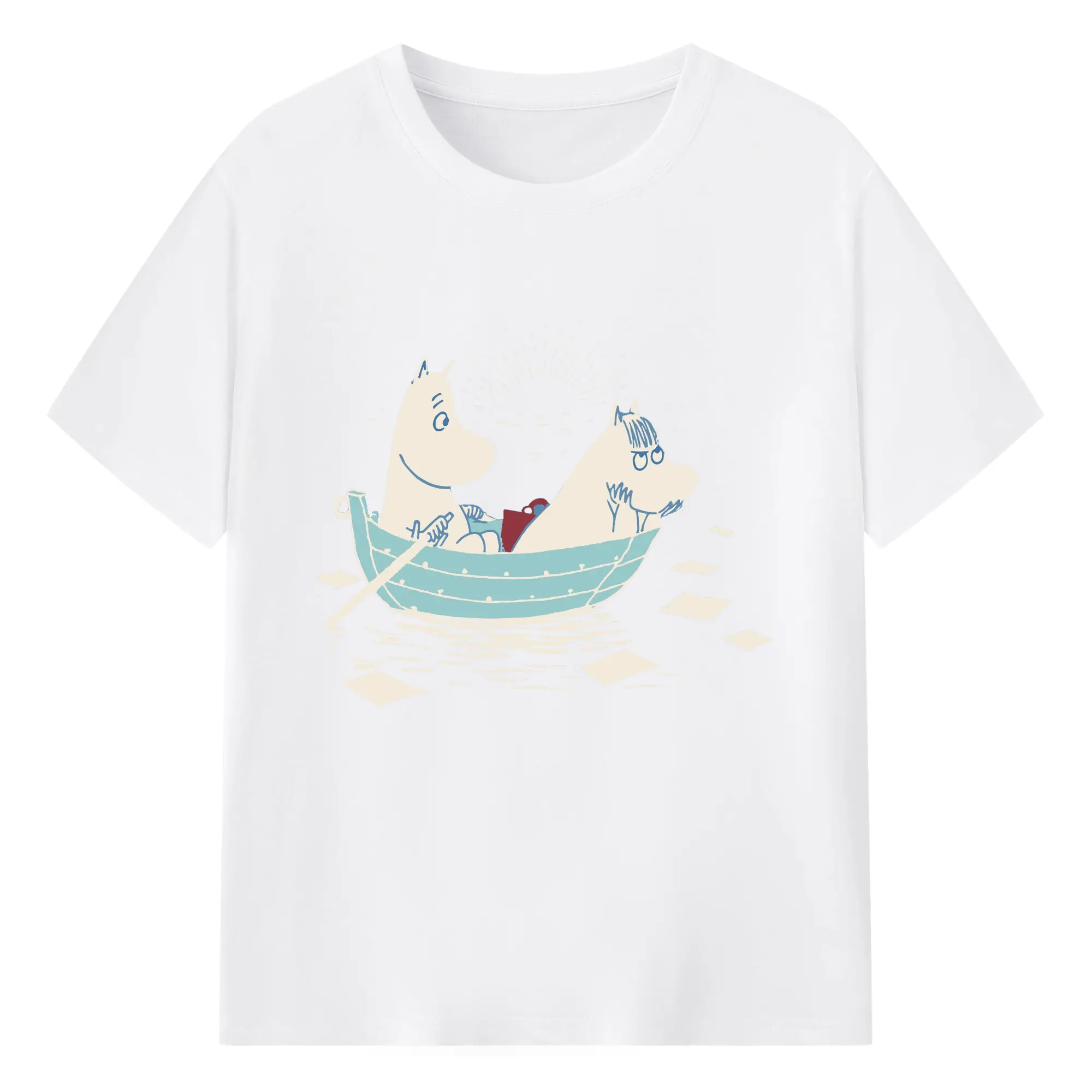 Moomin 恋の季節 ハッピーカップルフィンランド絵本 - 綿100％ 半袖Tシャツ ・ フロントプリント ・ 快適 通気性 ・ 日常使い 散歩 スポーツ用