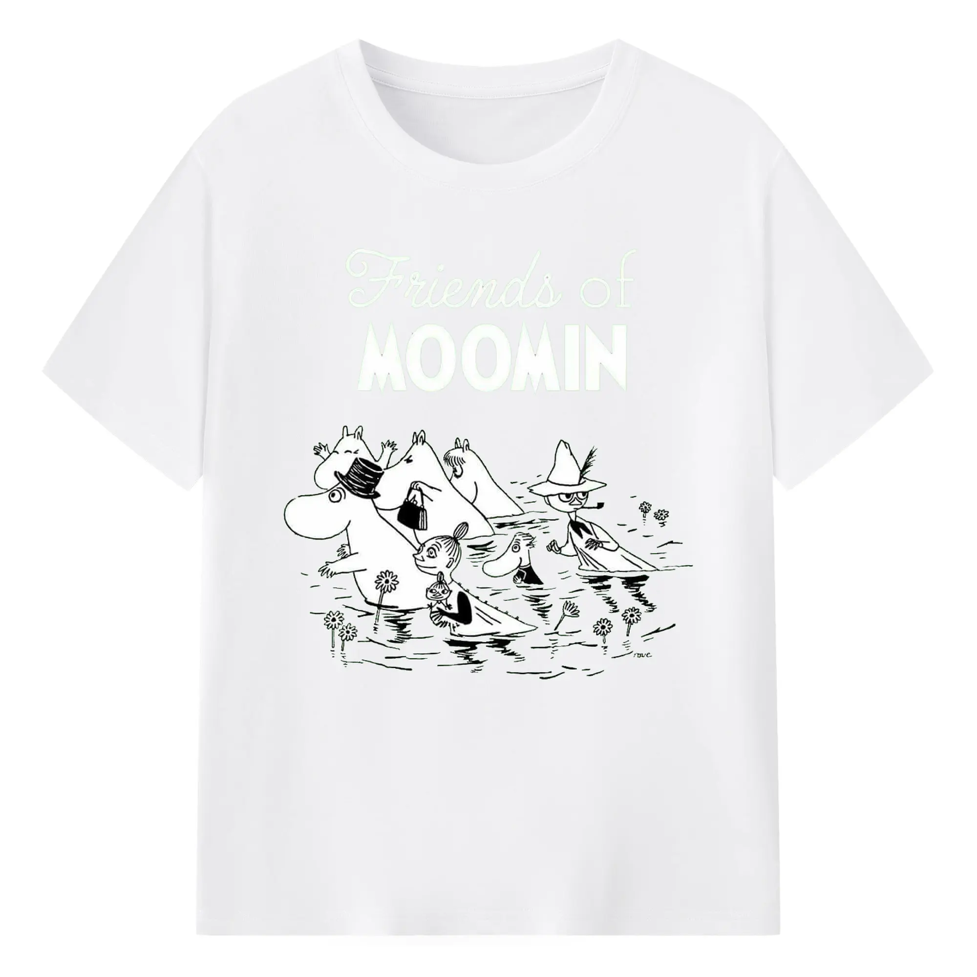Moomin フィンランド絵本 お出かけ先でも、ムーミンたちといっしょ - 綿100％ 半袖Tシャツ ・ フロントプリント ・ 快適 通気性 ・ 日常使い 散歩 スポーツ用