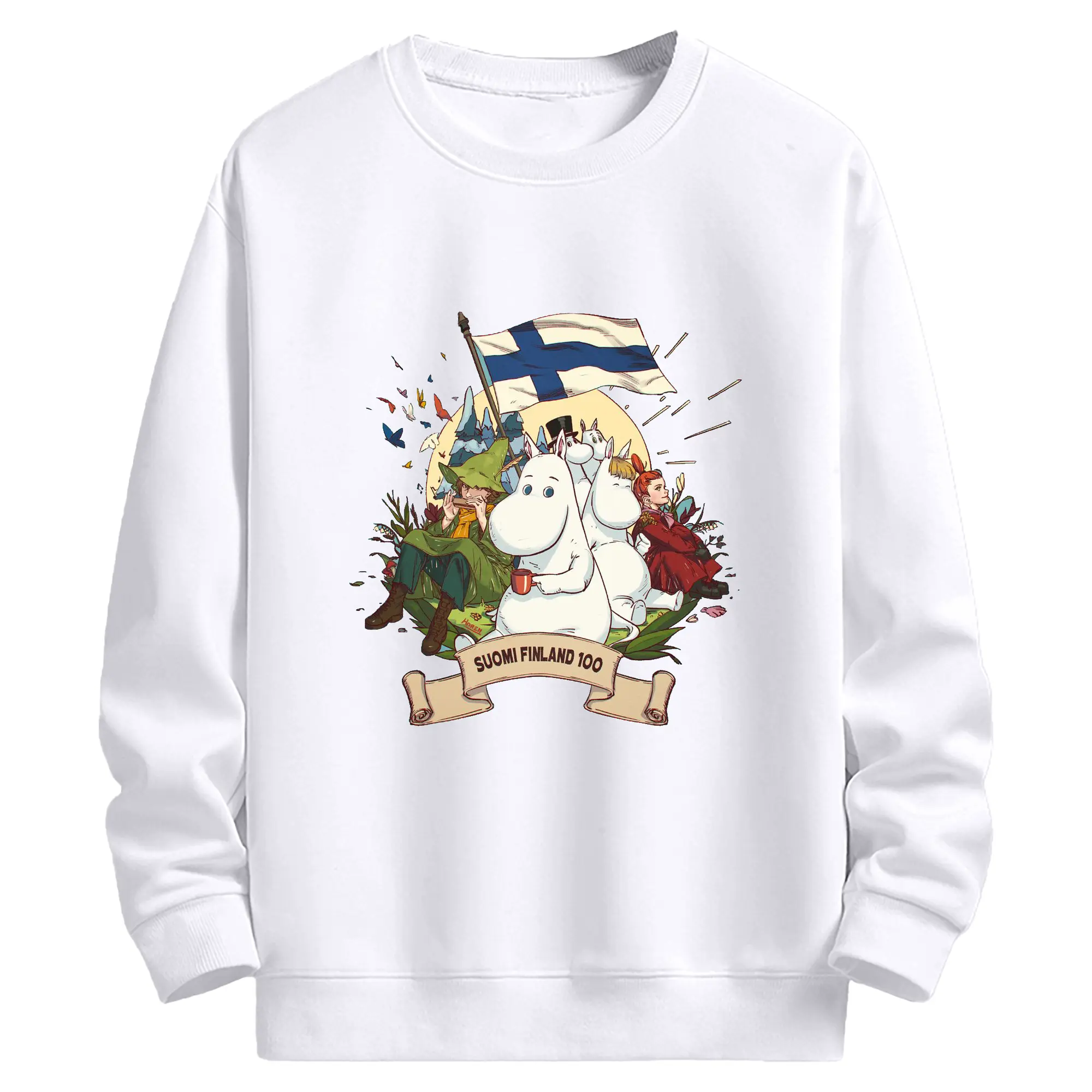 Moomin トーベ・ヤンソン フィンランド絵本 - 高品質 クルーネック スウェット ・ コットン59％ ポリエステル41％ ・ ユニセックス 長袖 トレーナー ・ カジュアル デイリー スポーツ 散歩用