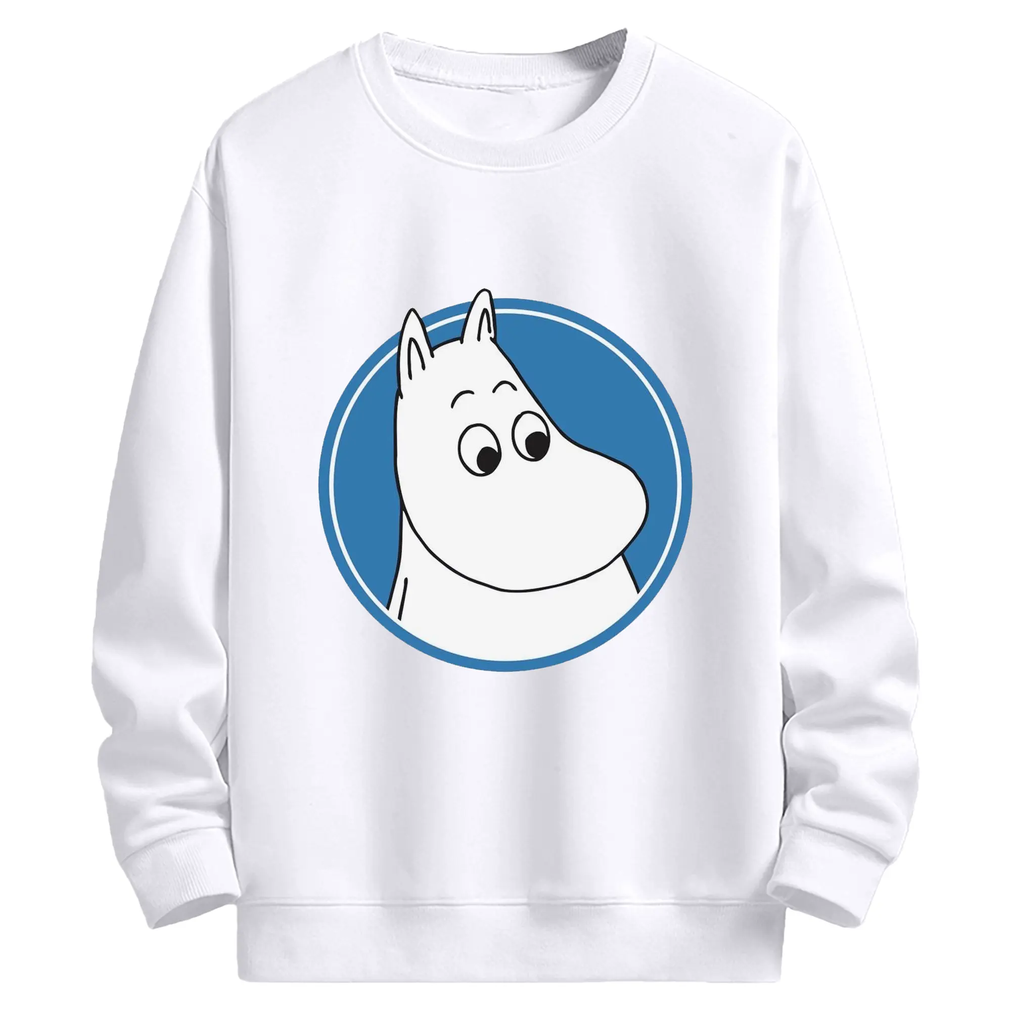 Moomin シンプル風 - 高品質 クルーネック スウェット ・ コットン59％ ポリエステル41％ ・ ユニセックス 長袖 トレーナー ・ カジュアル デイリー スポーツ 散歩用