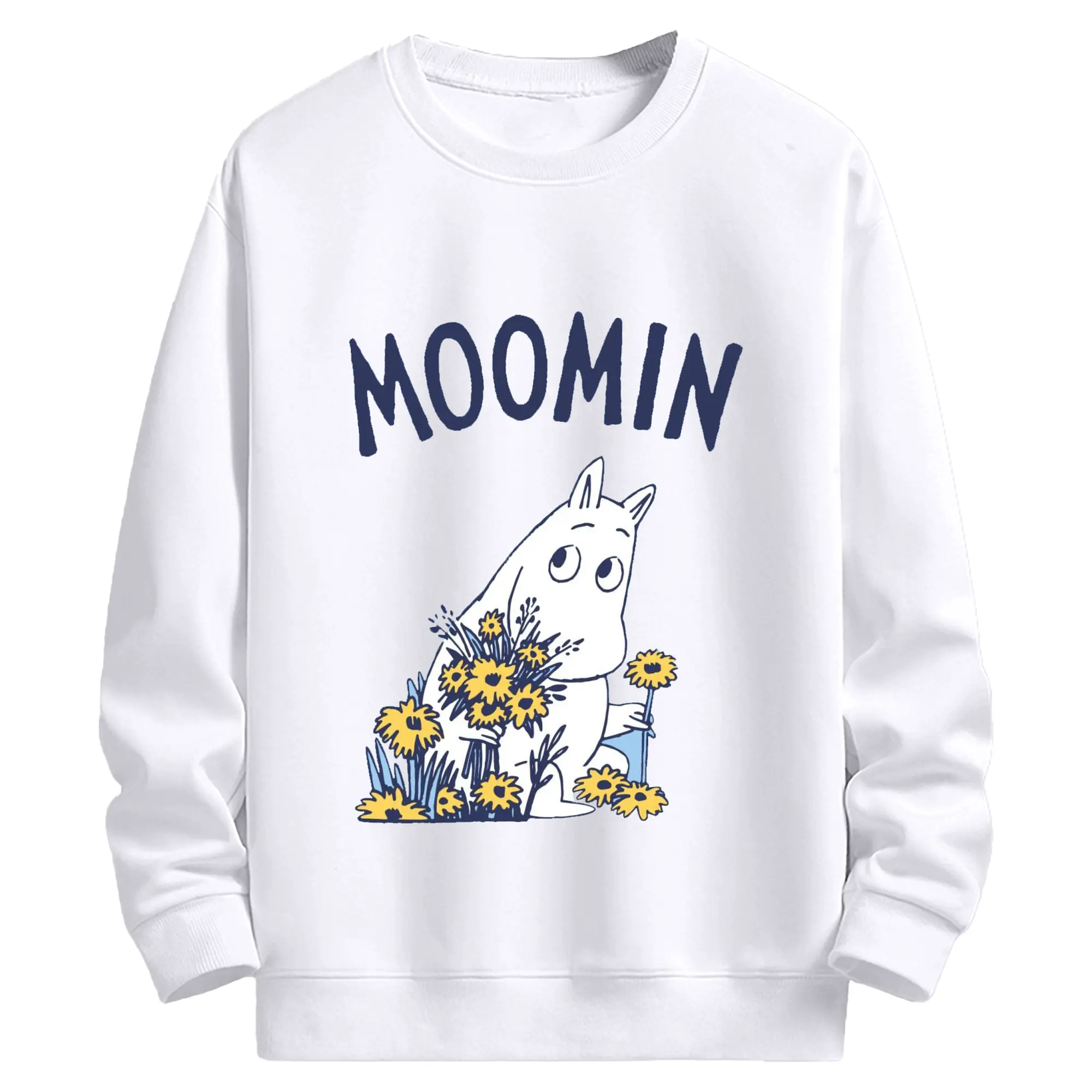Moomin ムーミンの花と緑の世界 - 高品質 クルーネック スウェット ・ コットン59％ ポリエステル41％ ・ ユニセックス 長袖 トレーナー ・ カジュアル デイリー スポーツ 散歩用