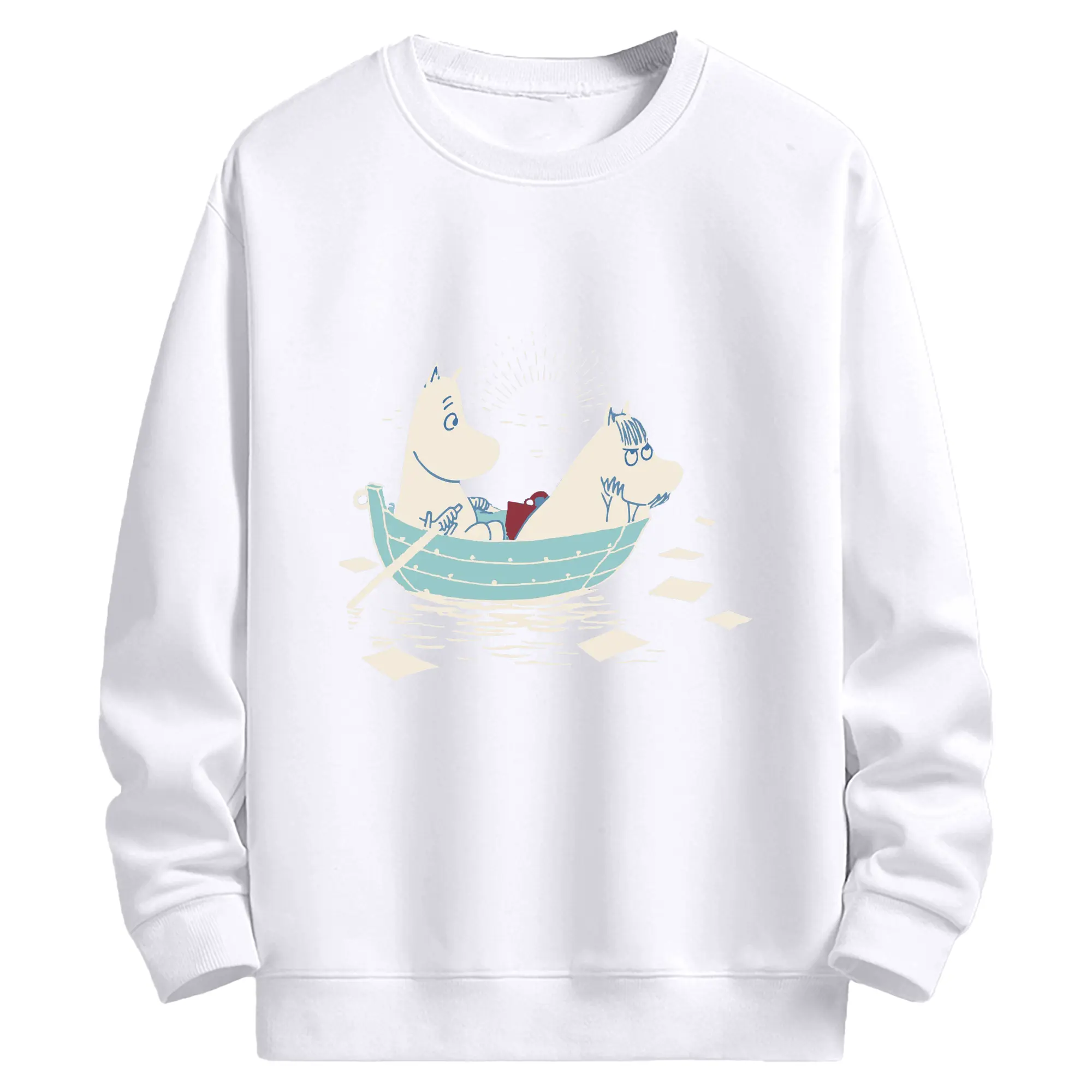 Moomin 恋の季節 ハッピーカップルフィンランド絵本 - 高品質 クルーネック スウェット ・ コットン59％ ポリエステル41％ ・ ユニセックス 長袖 トレーナー ・ カジュアル デイリー スポーツ 散歩用