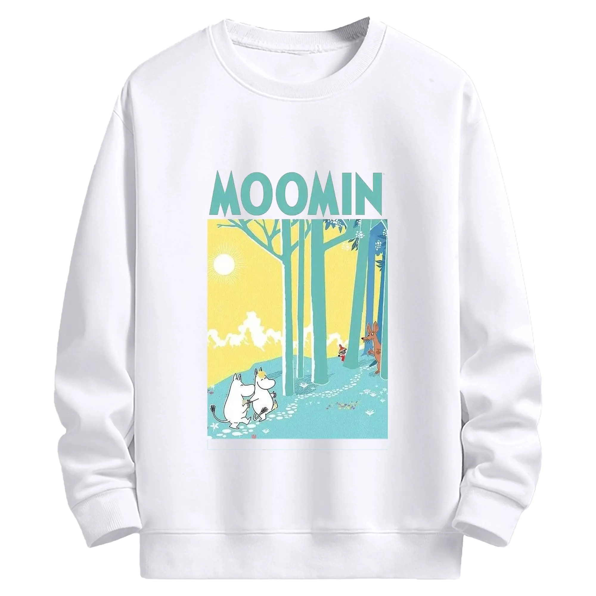 Moomin フィンランド絵本 森の中へ - 高品質 クルーネック スウェット ・ コットン59％ ポリエステル41％ ・ ユニセックス 長袖 トレーナー ・ カジュアル デイリー スポーツ 散歩用