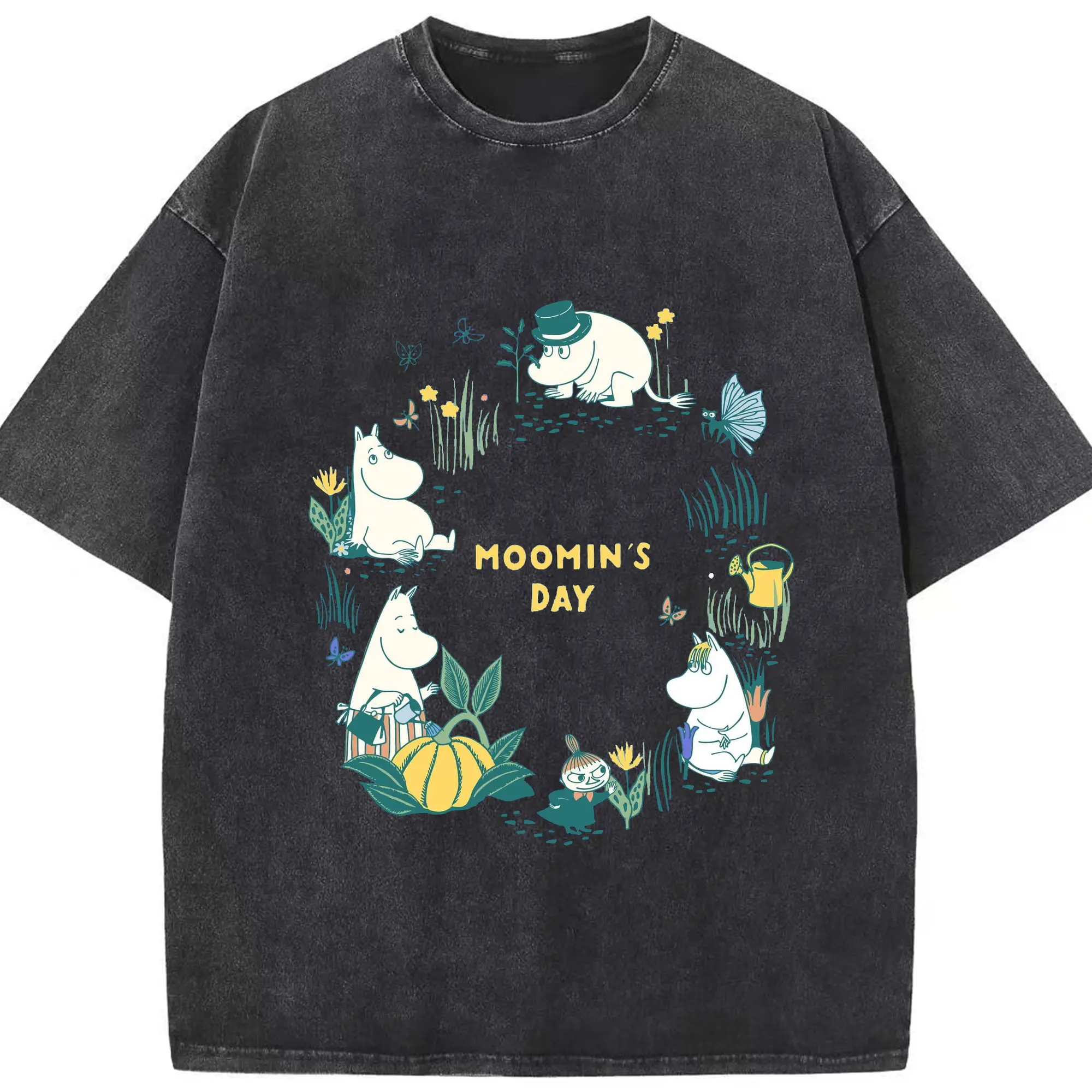 Moomin ムーミンコミックス Moomin day - 綿100％ ヴィンテージ風 半袖Tシャツ ・ フロントプリント ・ 柔らか肌触り ・ 通気性 快適 ・ スポーツ カジュアル 外出用