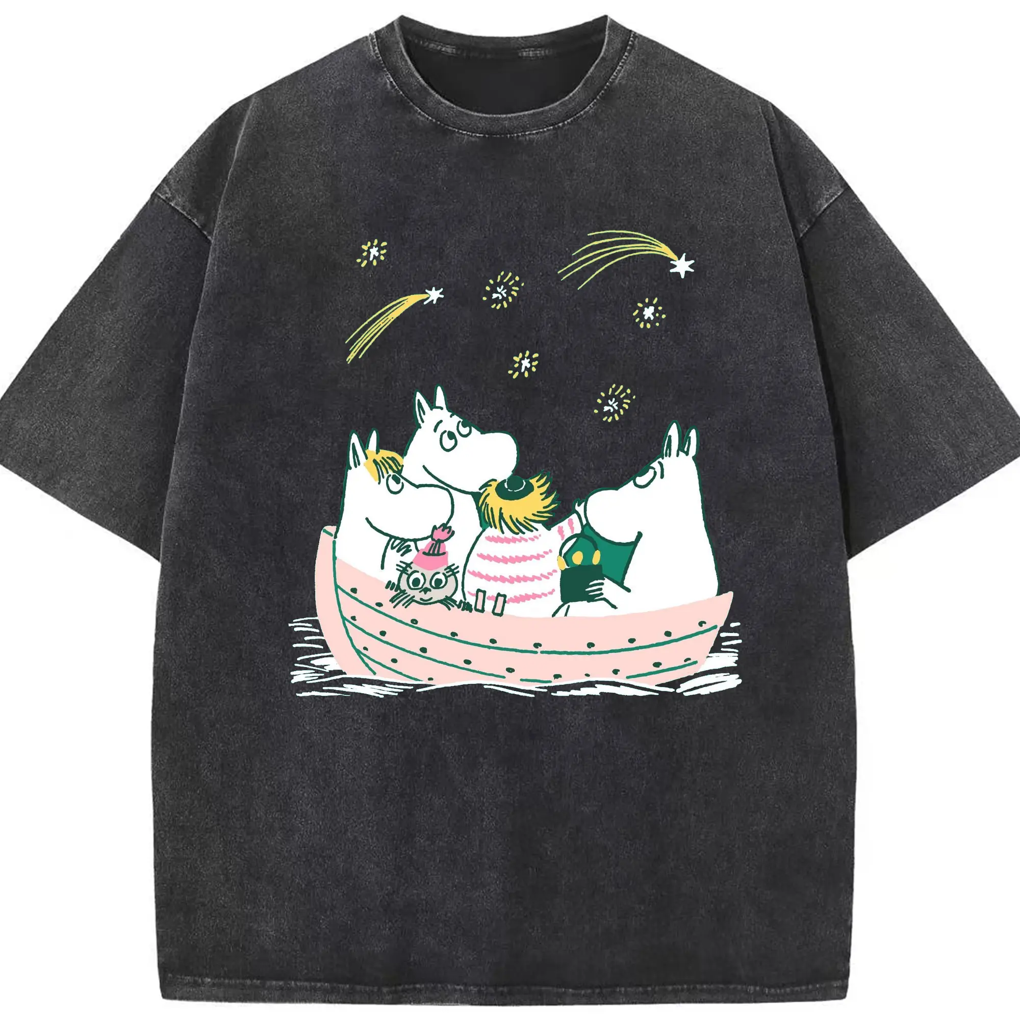 Moomin  ムーミンコミックス ニョロニョロ - 綿100％ ヴィンテージ風 半袖Tシャツ ・ フロントプリント ・ 柔らか肌触り ・ 通気性 快適 ・ スポーツ カジュアル 外出用