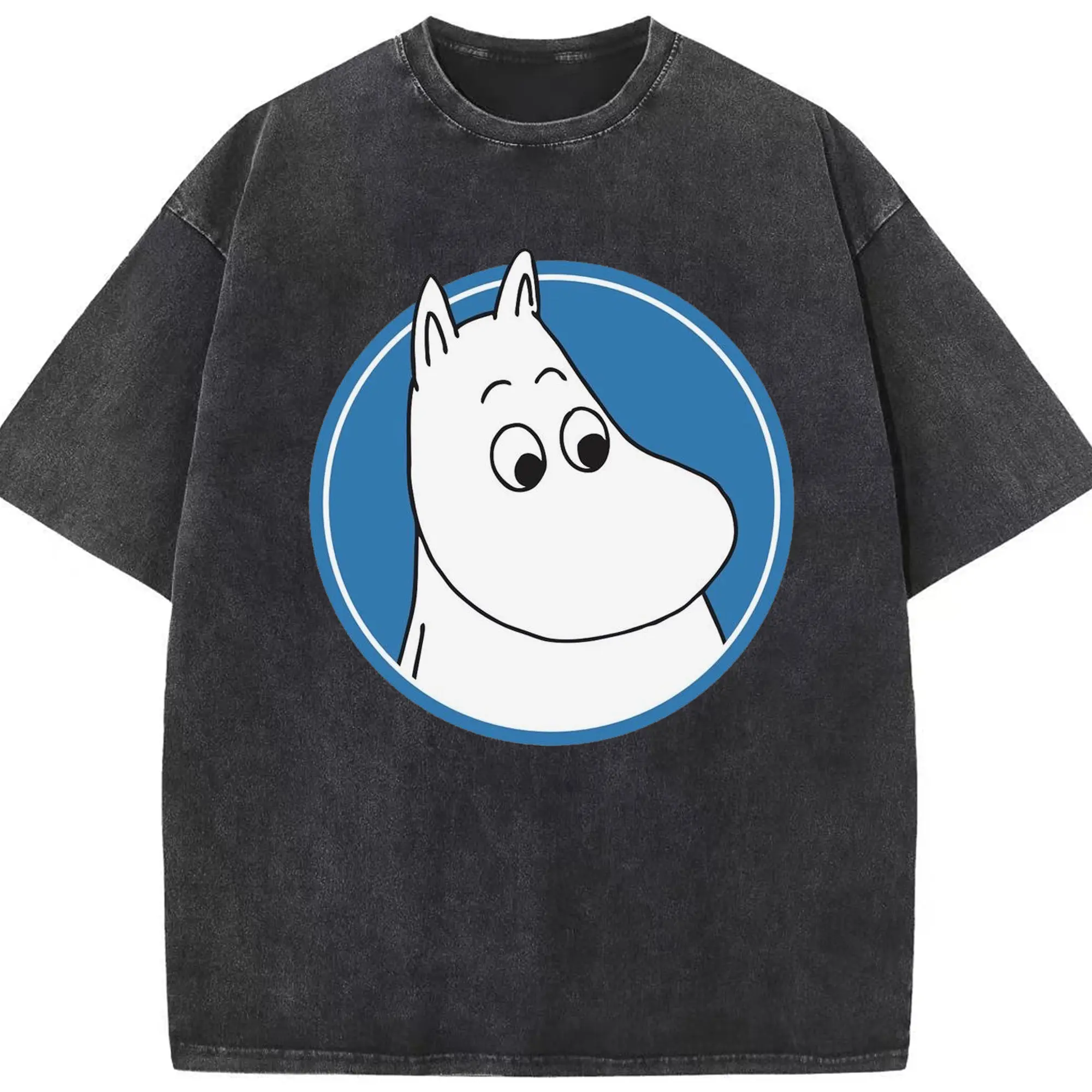 Moomin シンプル風 - 綿100％ ヴィンテージ風 半袖Tシャツ ・ フロントプリント ・ 柔らか肌触り ・ 通気性 快適 ・ スポーツ カジュアル 外出用