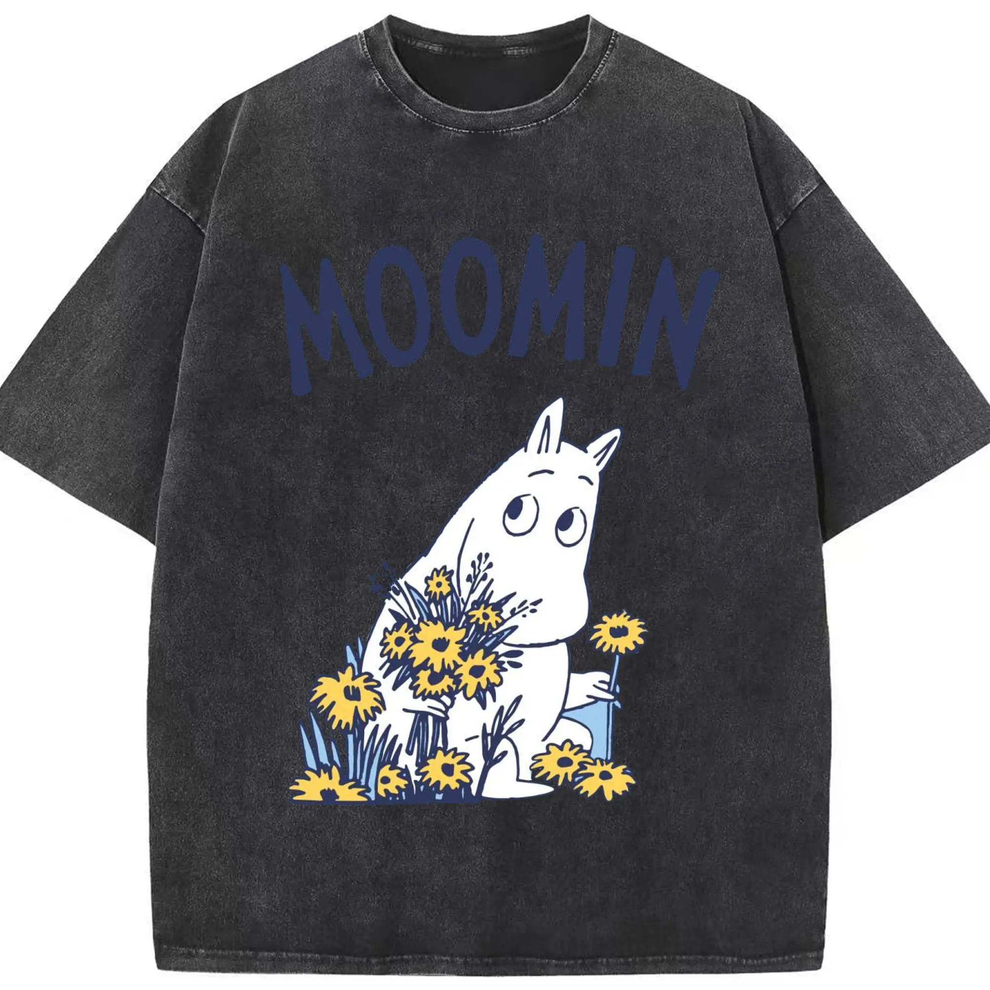 Moomin ムーミンの花と緑の世界 - 綿100％ ヴィンテージ風 半袖Tシャツ ・ フロントプリント ・ 柔らか肌触り ・ 通気性 快適 ・ スポーツ カジュアル 外出用