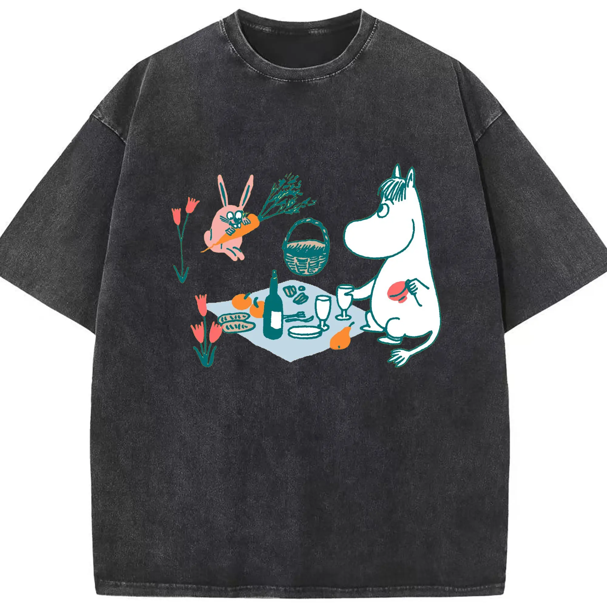 Moomin  ムーミンとゆったり時間 - 綿100％ ヴィンテージ風 半袖Tシャツ ・ フロントプリント ・ 柔らか肌触り ・ 通気性 快適 ・ スポーツ カジュアル 外出用