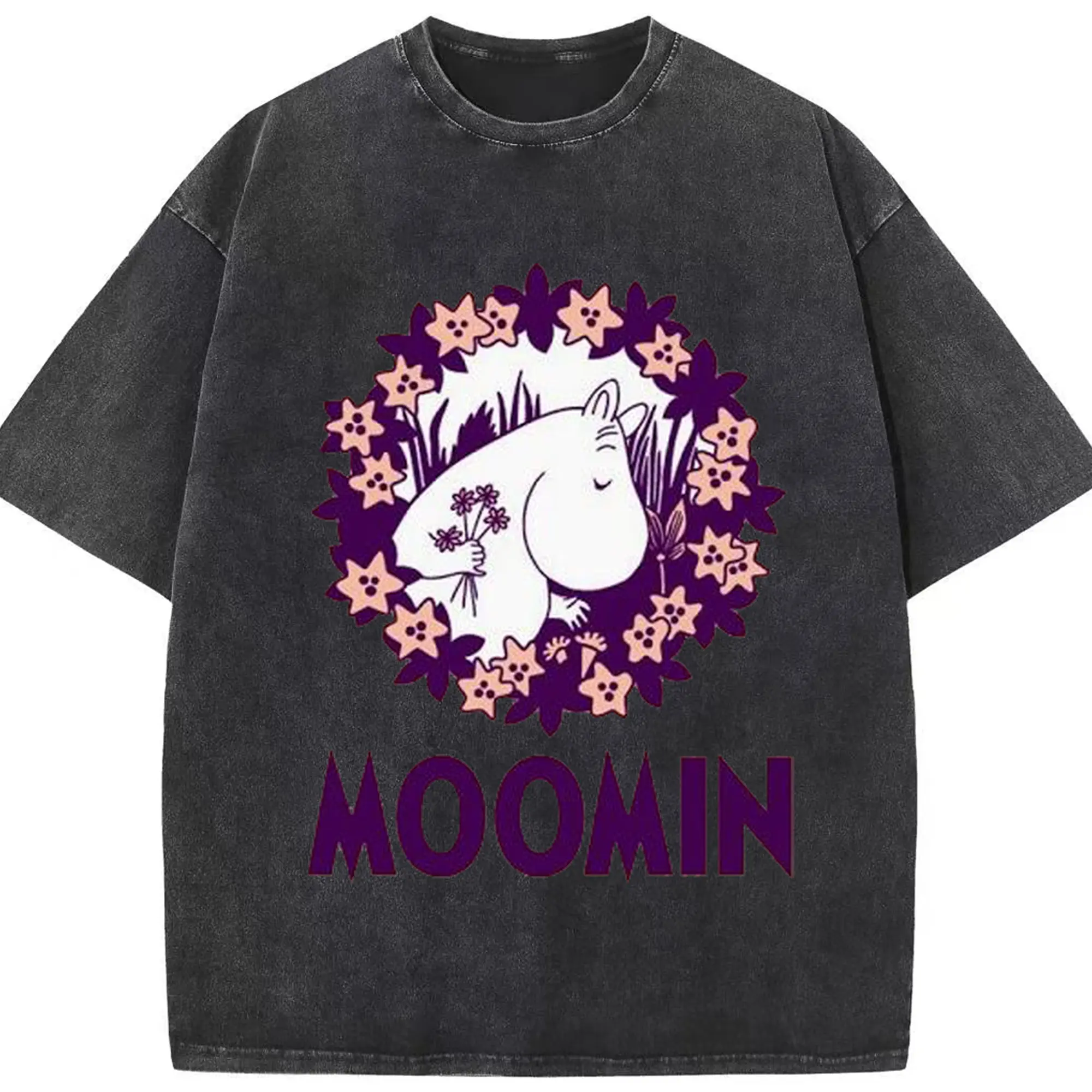 Moomin - 綿100％ ヴィンテージ風 半袖Tシャツ ・ フロントプリント ・ 柔らか肌触り ・ 通気性 快適 ・ スポーツ カジュアル 外出用