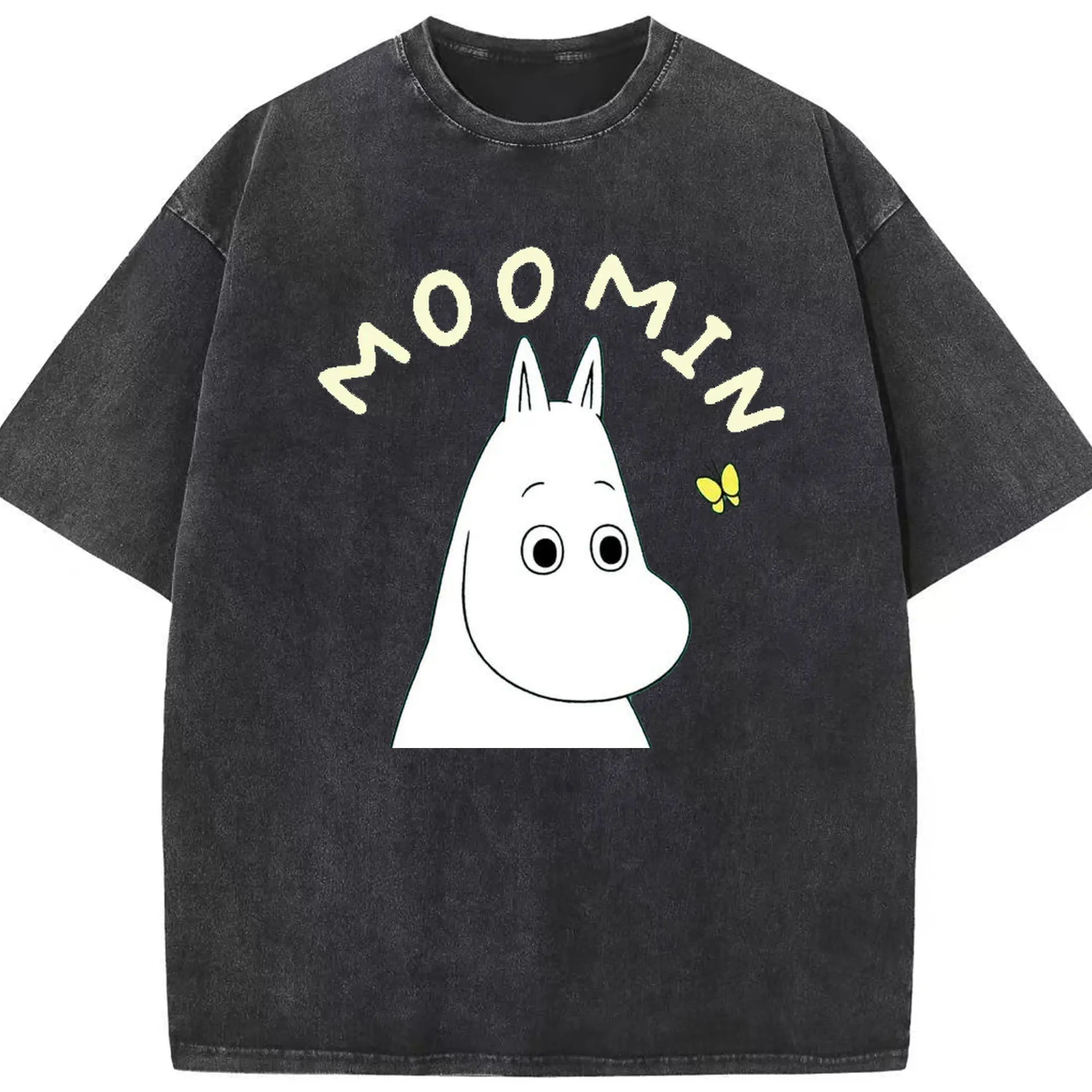 Moomin ムーミンと蝶の世界 - 綿100％ ヴィンテージ風 半袖Tシャツ ・ フロントプリント ・ 柔らか肌触り ・ 通気性 快適 ・ スポーツ カジュアル 外出用