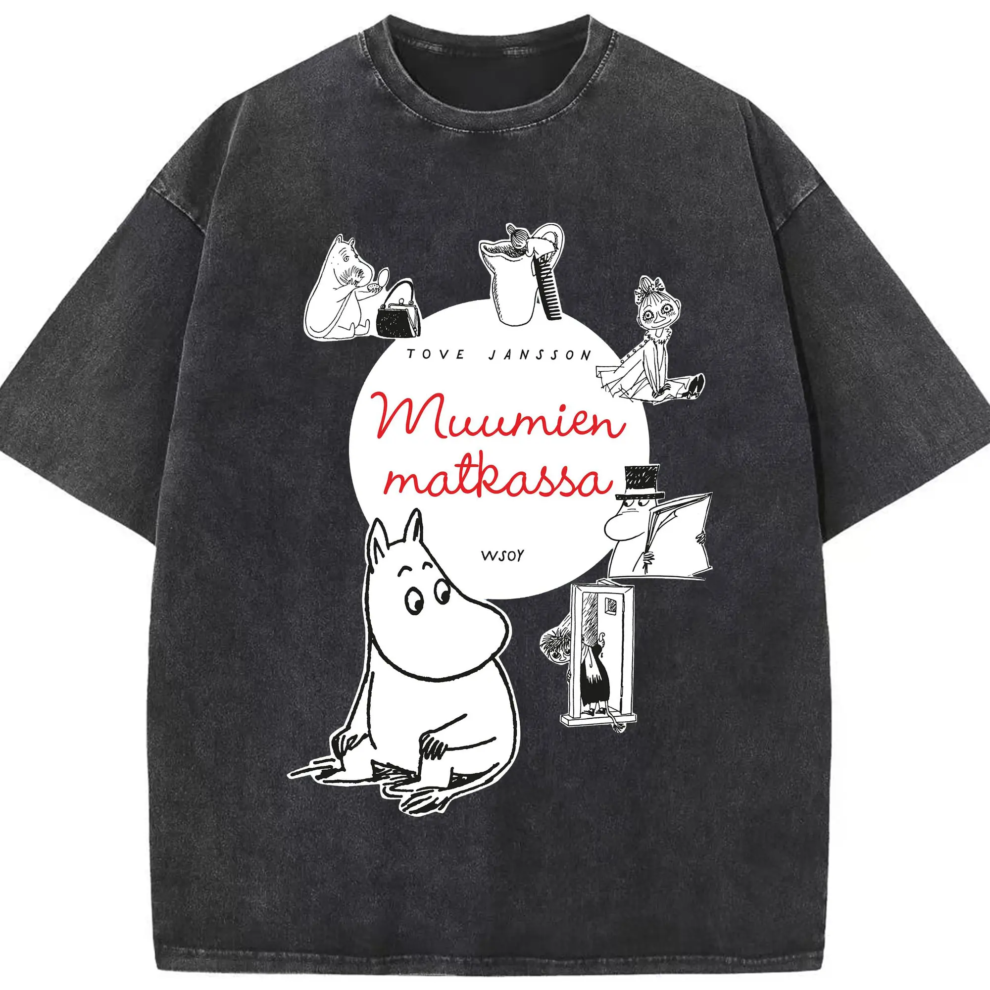 Moomin ひとときの幸せ - 綿100％ ヴィンテージ風 半袖Tシャツ ・ フロントプリント ・ 柔らか肌触り ・ 通気性 快適 ・ スポーツ カジュアル 外出用