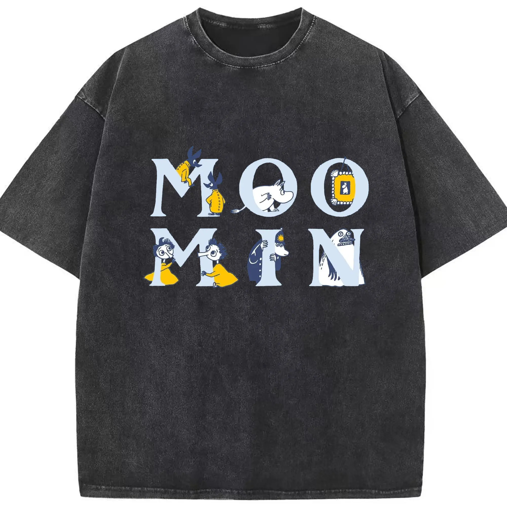 Moomin リトルミイムーミンロゴ - 綿100％ ヴィンテージ風 半袖Tシャツ ・ フロントプリント ・ 柔らか肌触り ・ 通気性 快適 ・ スポーツ カジュアル 外出用