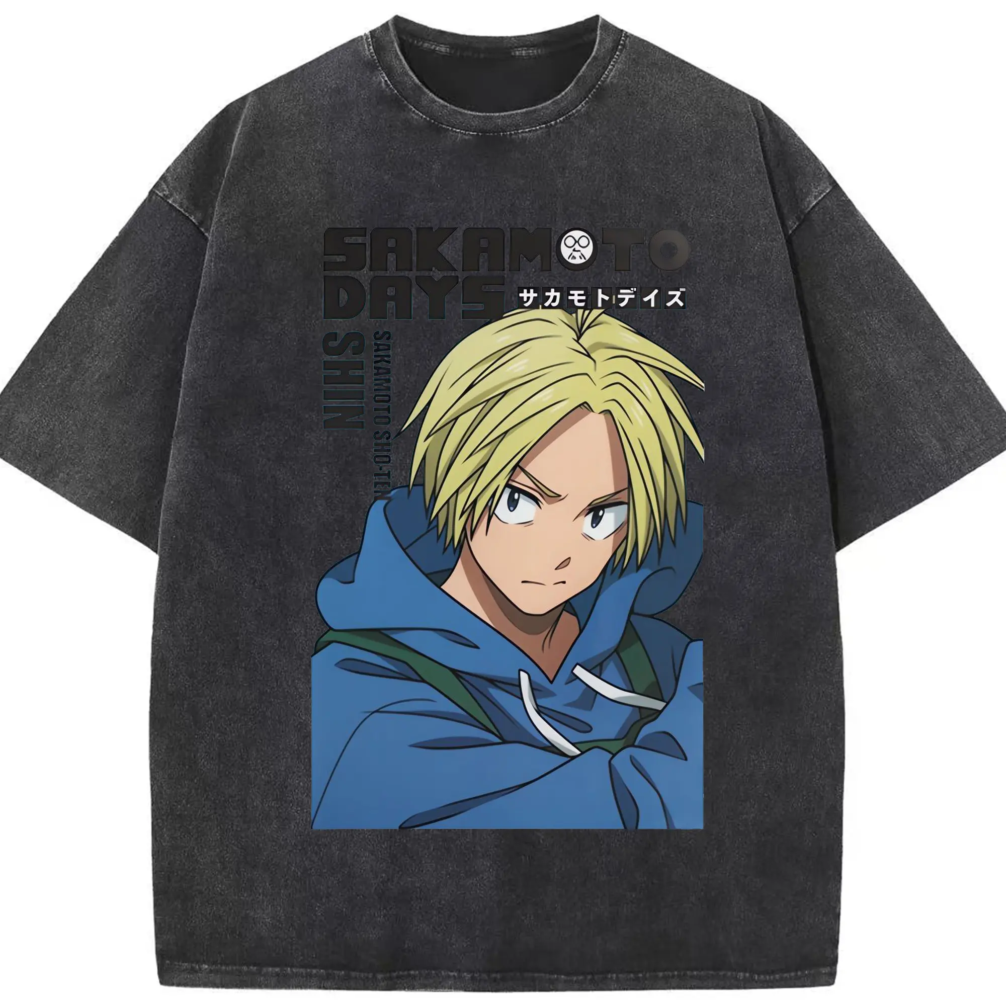 Sakamoto Days  Shin Asakura (朝倉シン)殺し屋 - 綿100％ ヴィンテージ風 半袖Tシャツ ・ フロントプリント ・ 柔らか肌触り ・ 通気性 快適 ・ スポーツ カジュアル 外出用