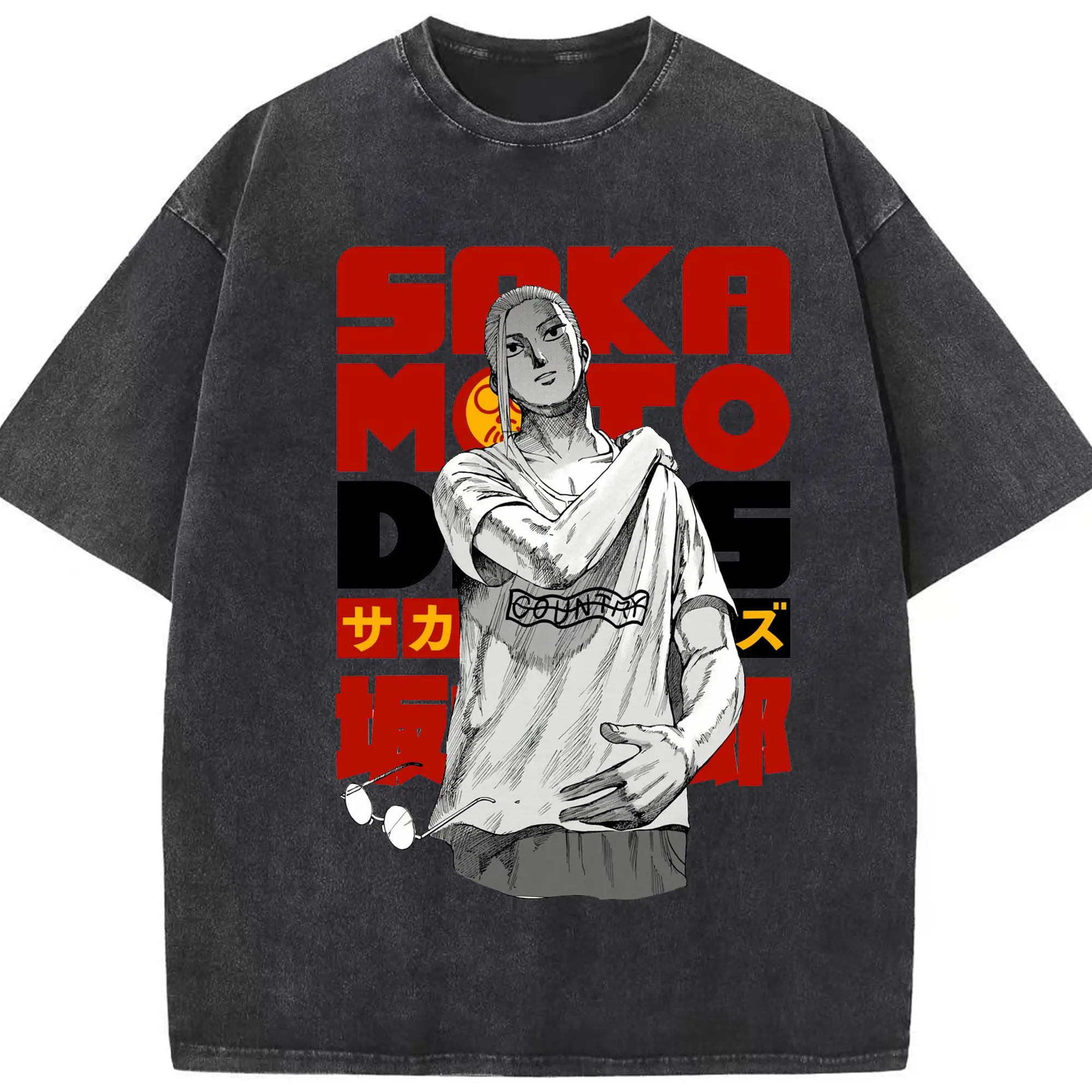 Sakamoto Days SAKAMOTO DAYS FES 実写映画化 アニメ第2クール - 綿100％ ヴィンテージ風 半袖Tシャツ ・ フロントプリント ・ 柔らか肌触り ・ 通気性 快適 ・ スポーツ カジュアル 外出用