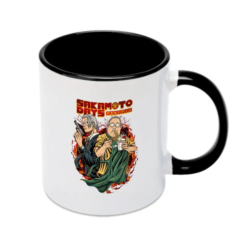 Sakamoto Days  完璧坂本 vs 誇張坂本 - カラフルマグカップ ・ 陶器 ・ 熱転写プリント ・ 鮮やかデザイン ・ 耐久性 高品質 ・ コーヒー お茶 ギフト用