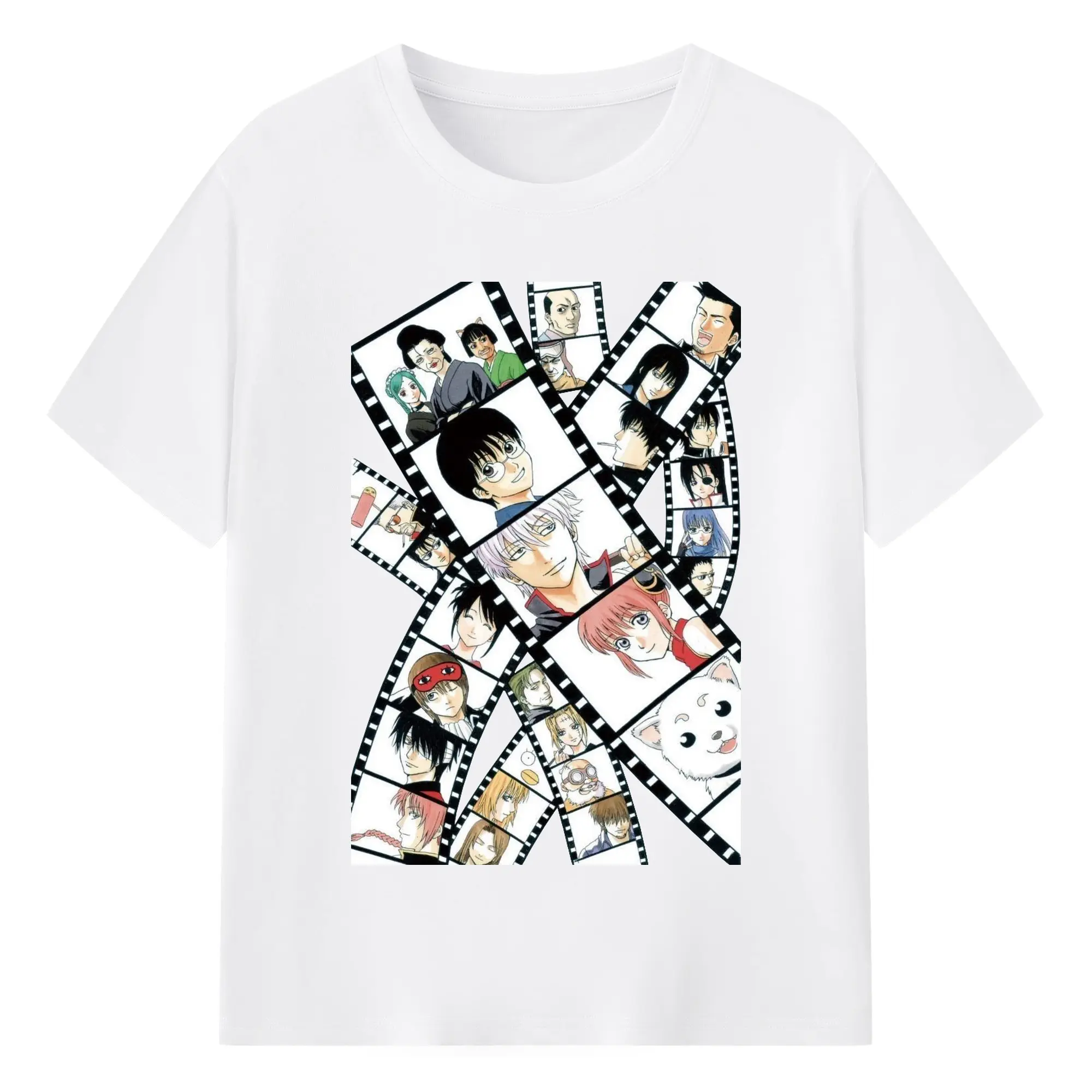 銀魂 記憶キャラクターをフィルムに残す - 綿100％ 半袖Tシャツ ・ フロントプリント ・ 快適 通気性 ・ 日常使い 散歩 スポーツ用