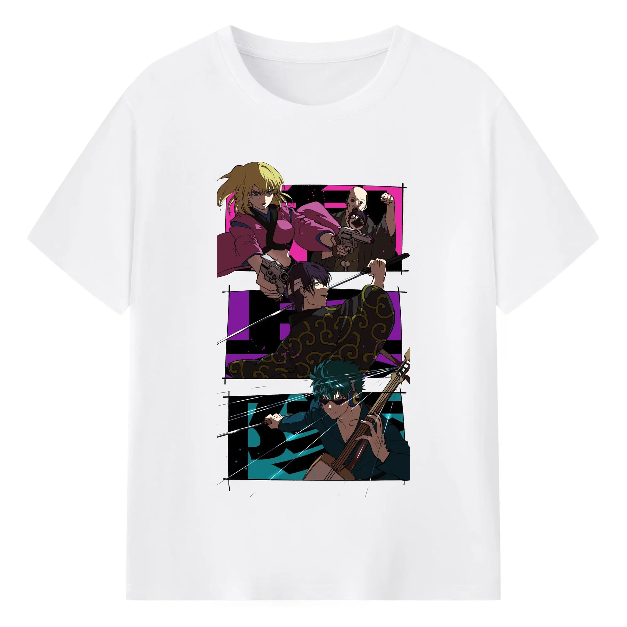 银魂 鬼兵隊の隊員たち - 綿100％ 半袖Tシャツ ・ フロントプリント ・ 快適 通気性 ・ 日常使い 散歩 スポーツ用