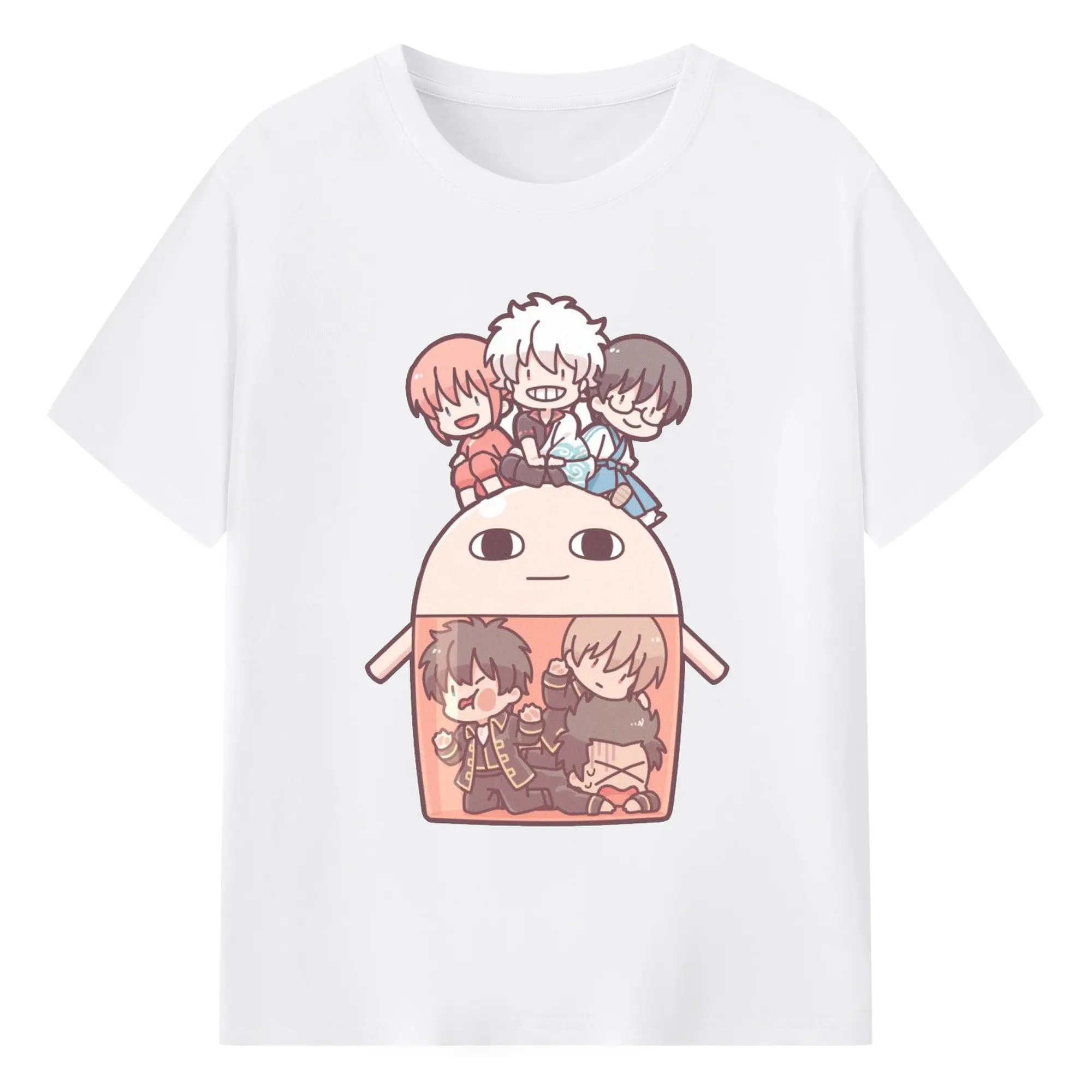银魂 ほっこり銀魂タイム - 綿100％ 半袖Tシャツ ・ フロントプリント ・ 快適 通気性 ・ 日常使い 散歩 スポーツ用