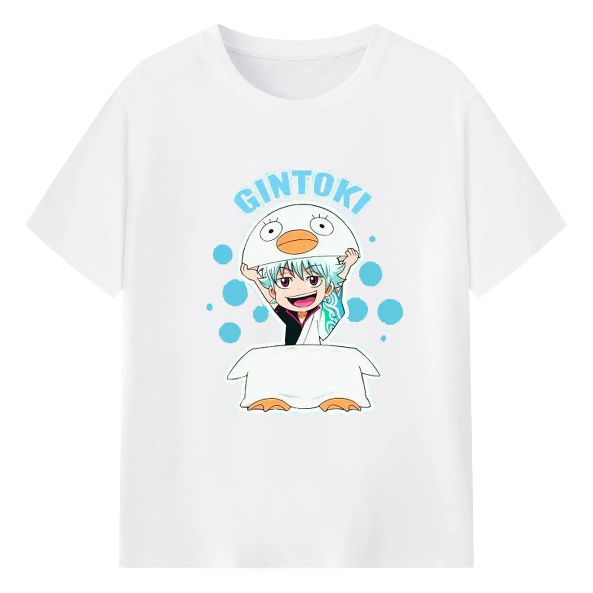 银魂エリザベス もふもふ銀時 - 綿100％ 半袖Tシャツ ・ フロントプリント ・ 快適 通気性 ・ 日常使い 散歩 スポーツ用