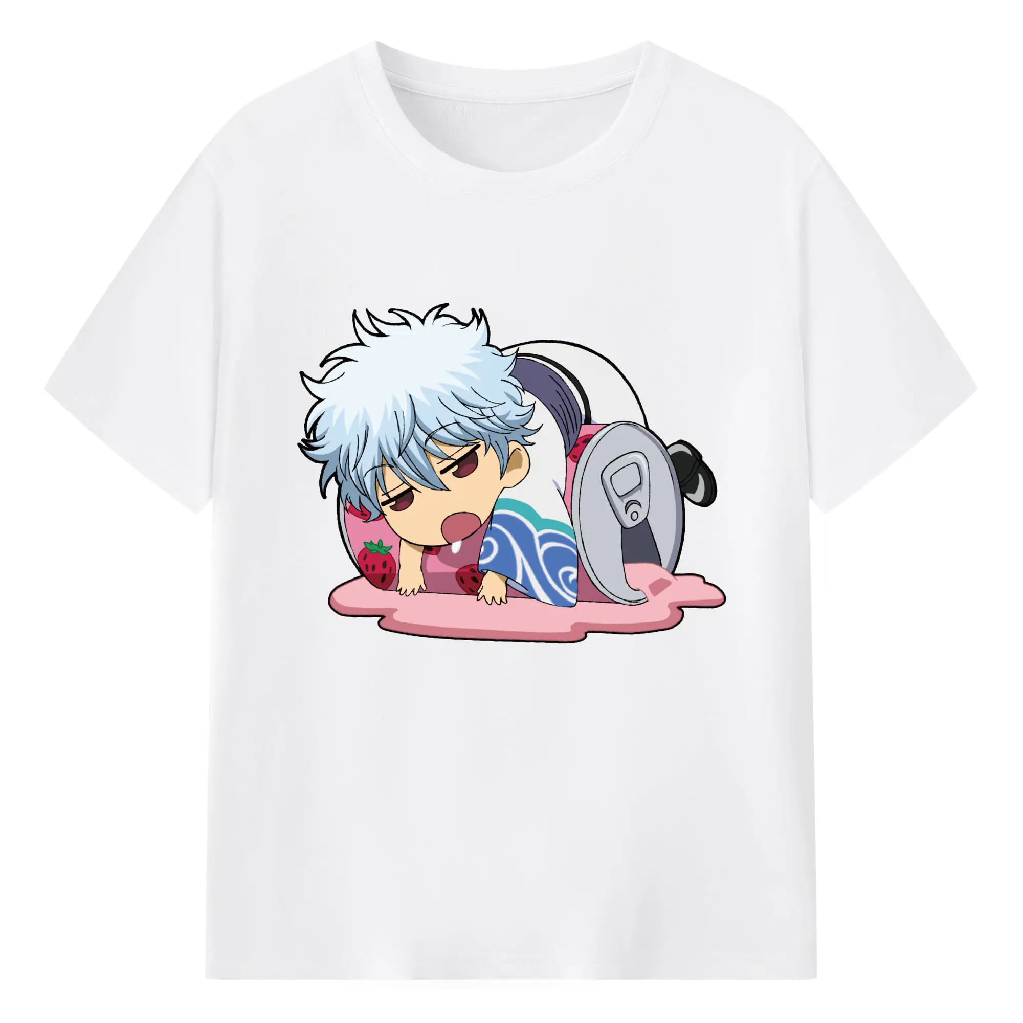 银魂 銀時のドリンクタイム - 綿100％ 半袖Tシャツ ・ フロントプリント ・ 快適 通気性 ・ 日常使い 散歩 スポーツ用