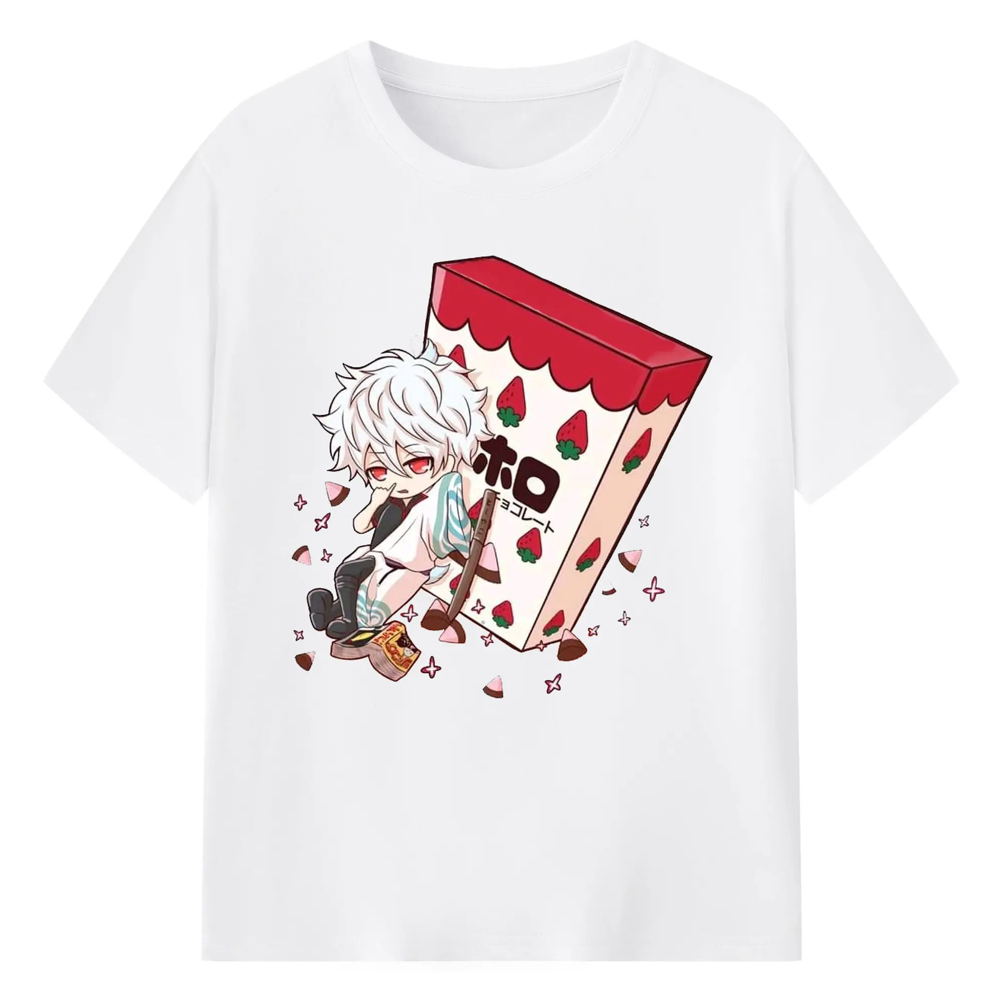 银魂 銀時おやつタイム - 綿100％ 半袖Tシャツ ・ フロントプリント ・ 快適 通気性 ・ 日常使い 散歩 スポーツ用