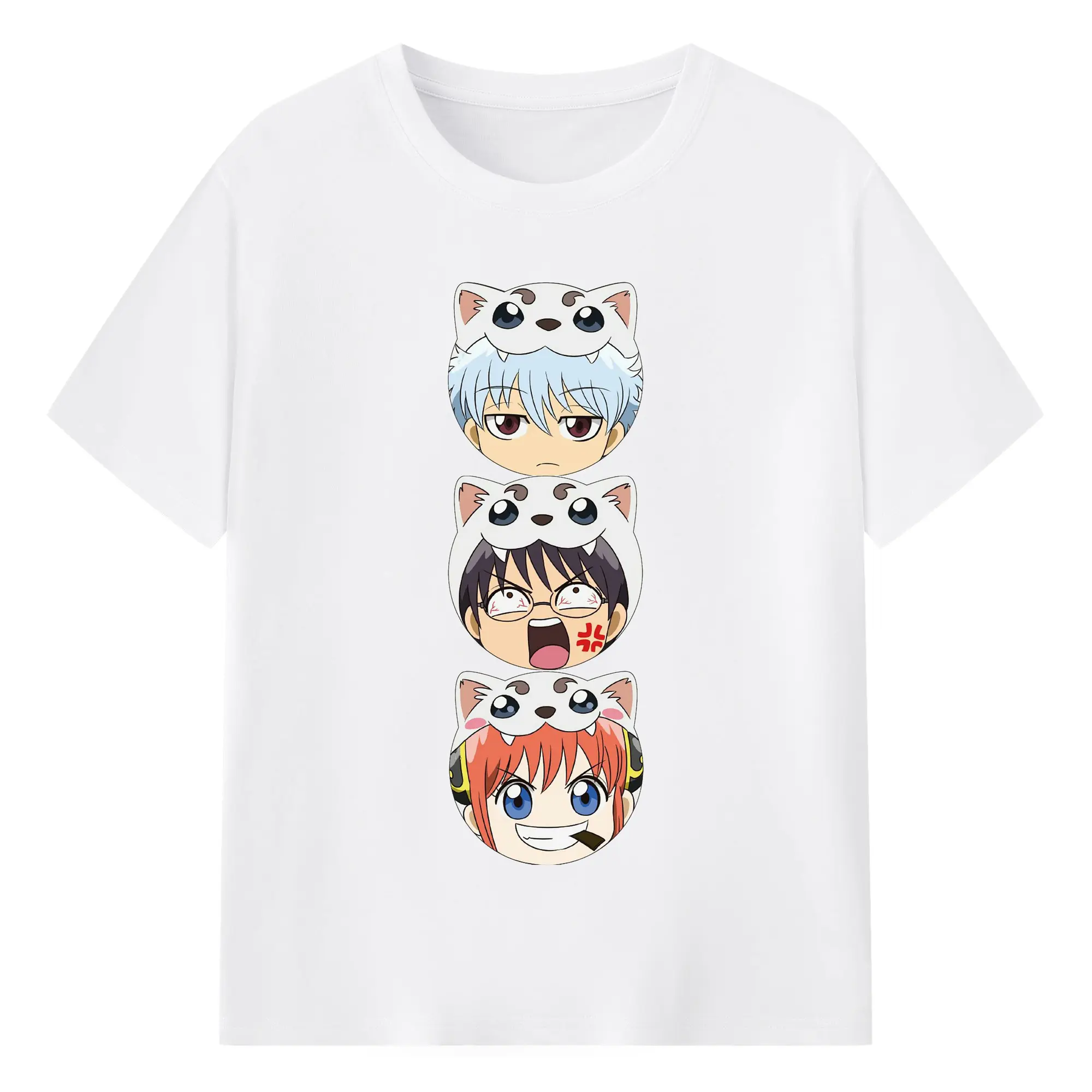 银魂  銀時定春神楽カワイイ日記 - 綿100％ 半袖Tシャツ ・ フロントプリント ・ 快適 通気性 ・ 日常使い 散歩 スポーツ用